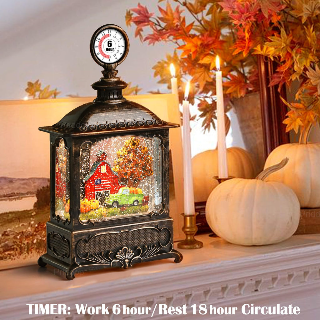 Halloween Snow Globe Lantern Haunted House Pumpkin Ghost Tree Crow Rip Dancing Bats with Timer, USB and Battery Powered 12 inch - Halloween Happy