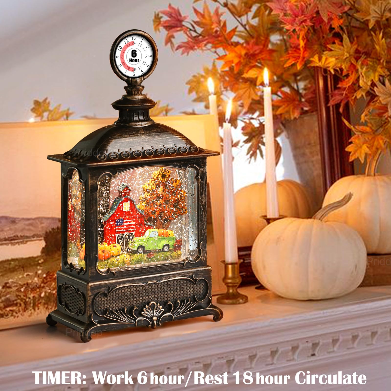 Halloween Snow Globe Lantern Haunted House Pumpkin Ghost Tree Crow Rip Dancing Bats with Timer, USB and Battery Powered 12 inch - Halloween Happy