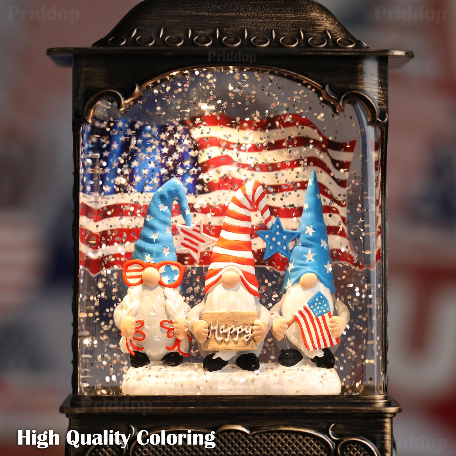 Halloween Snow Globe Lantern Haunted House Pumpkin Ghost Tree Crow Rip Dancing Bats with Timer, USB and Battery Powered 12 inch - Halloween Happy