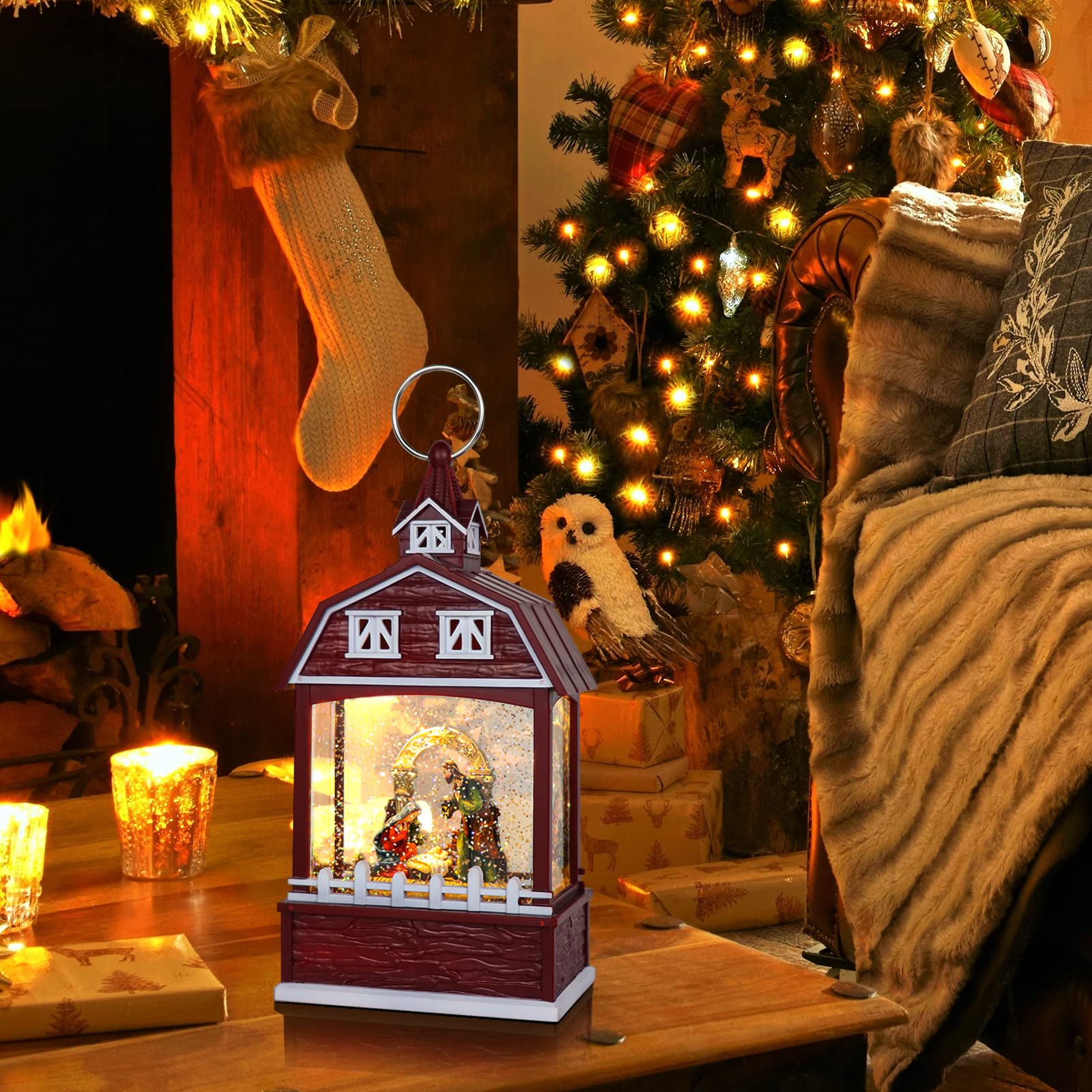 DRomance Halloween Skeleton Snow Globe Lantern with 6H Timer Battery Operated USB Powered Lighted Water Glitters Bronze Canteen Shaped Snow Globe Halloween Decoration Children Gift(6 x 3.2 x 11 Inch) - Halloween Happy