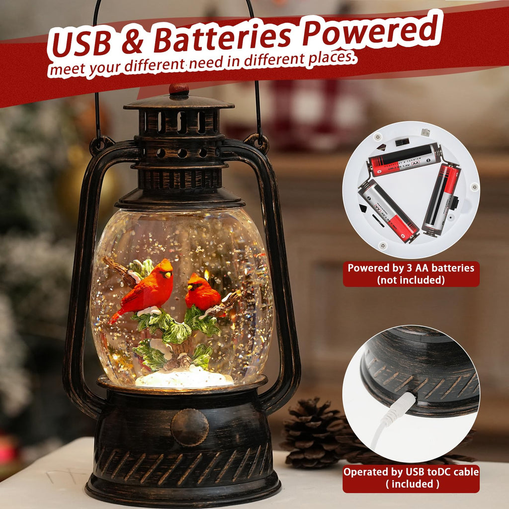 Halloween Snow Globe, Halloween Decorations Indoor Light Up Snow Globe Lantern with Music, 6H Timer, Love Never Dies Swirling Glitter Halloween Lantern for Halloween Home Decorations - Halloween Happy
