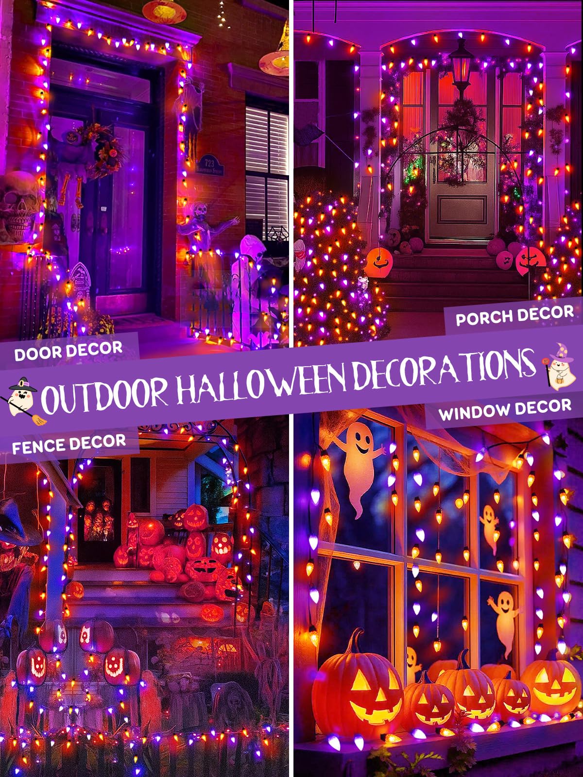 Upgraded 250 LED C6 Connectable Halloween String Lights, 82FT Orange Purple and Green Lights, Waterproof Fairy Twinkle Light Plug in with 13 Modes & Timer for Outdoor Indoor Halloween Decorations - Halloween Happy