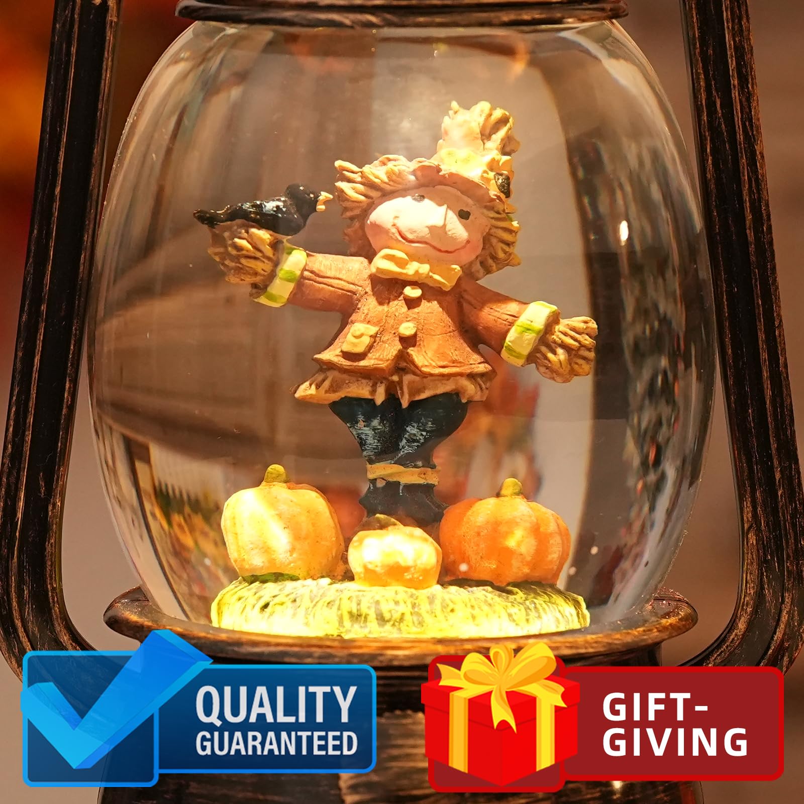 Halloween Snow Globe, Halloween Decorations Indoor Light Up Snow Globe Lantern with Music, 6H Timer, Love Never Dies Swirling Glitter Halloween Lantern for Halloween Home Decorations - Halloween Happy