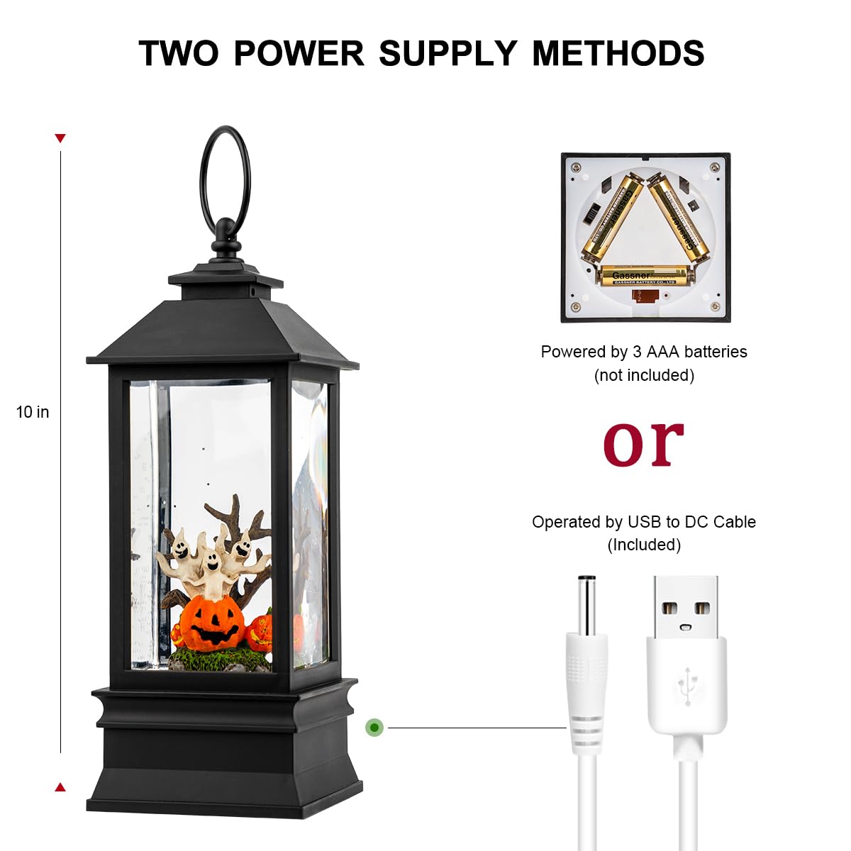 Halloween Snow Globe Lantern Water Glittering Spooky Witch' s Black Cat in Pumpkins with Music, USB Lined/Battery Operated Lighted Lantern for Halloween Festival Decoration Gifts - Halloween Happy