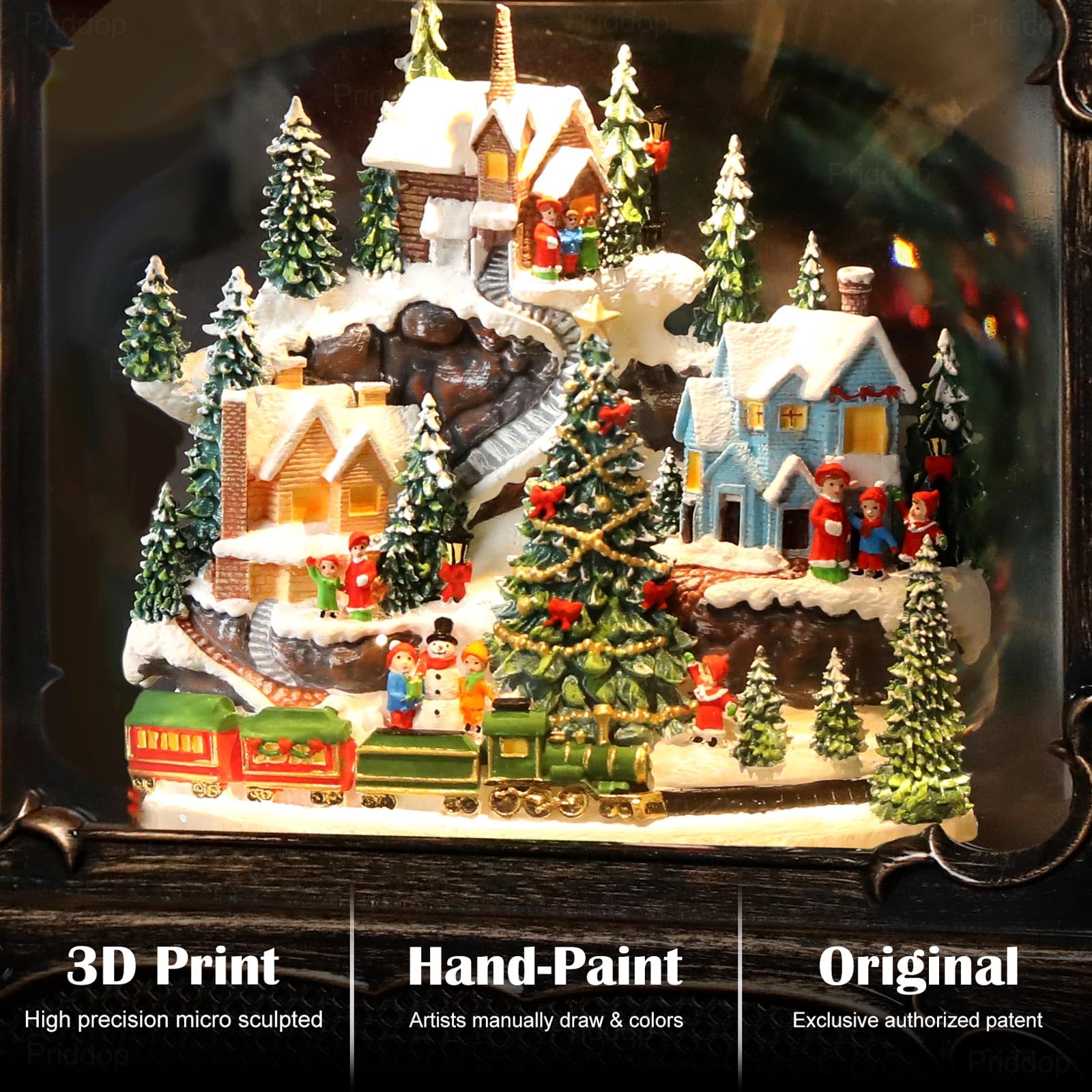 Halloween Snow Globe Lantern Haunted House Pumpkin Ghost Tree Crow Rip Dancing Bats with Timer, USB and Battery Powered 12 inch - Halloween Happy