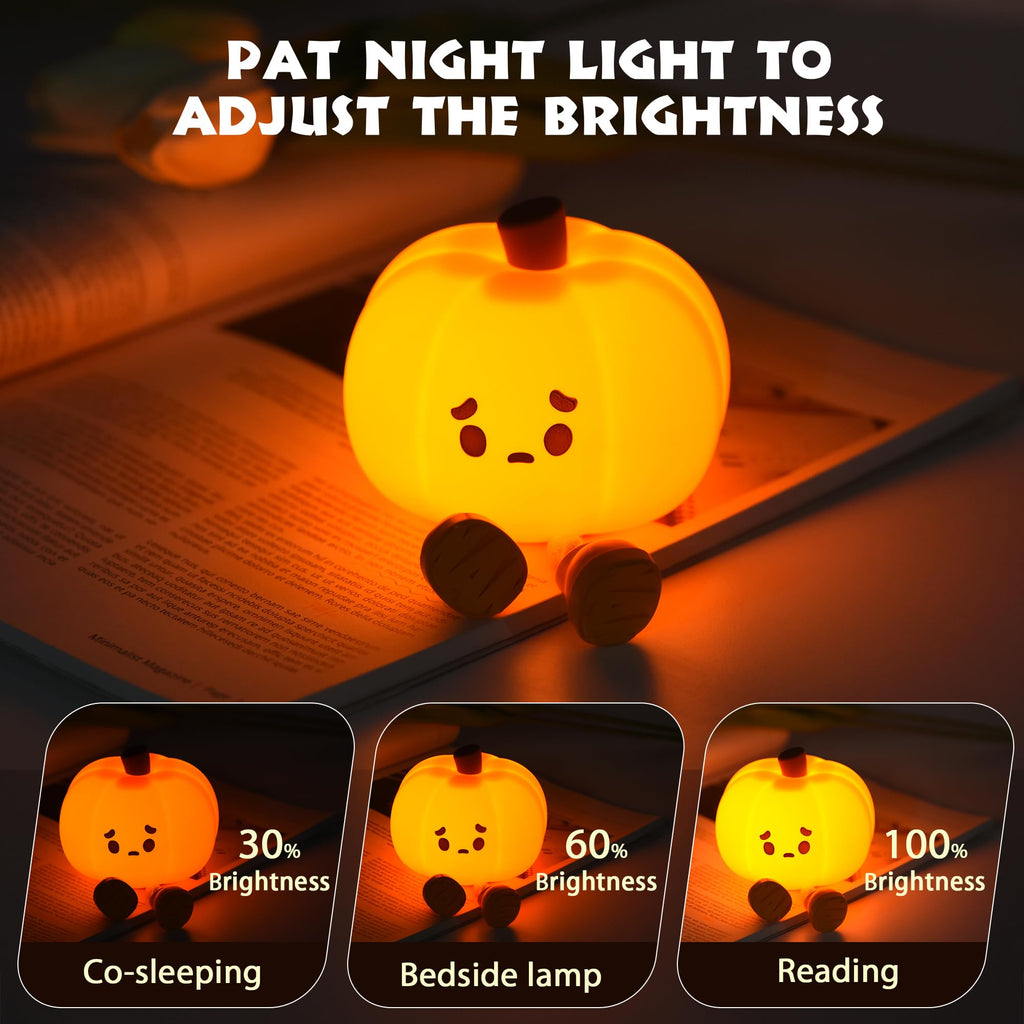 Pumpkin Night Light, Cute LED Lamp, Silicone Dimmable Nursery Nightlight for Kids, Silicone Rechargeable Bedside Touch Lamp, Funny Office Desk and Halloween Decor for Woman and Kids - Halloween Happy