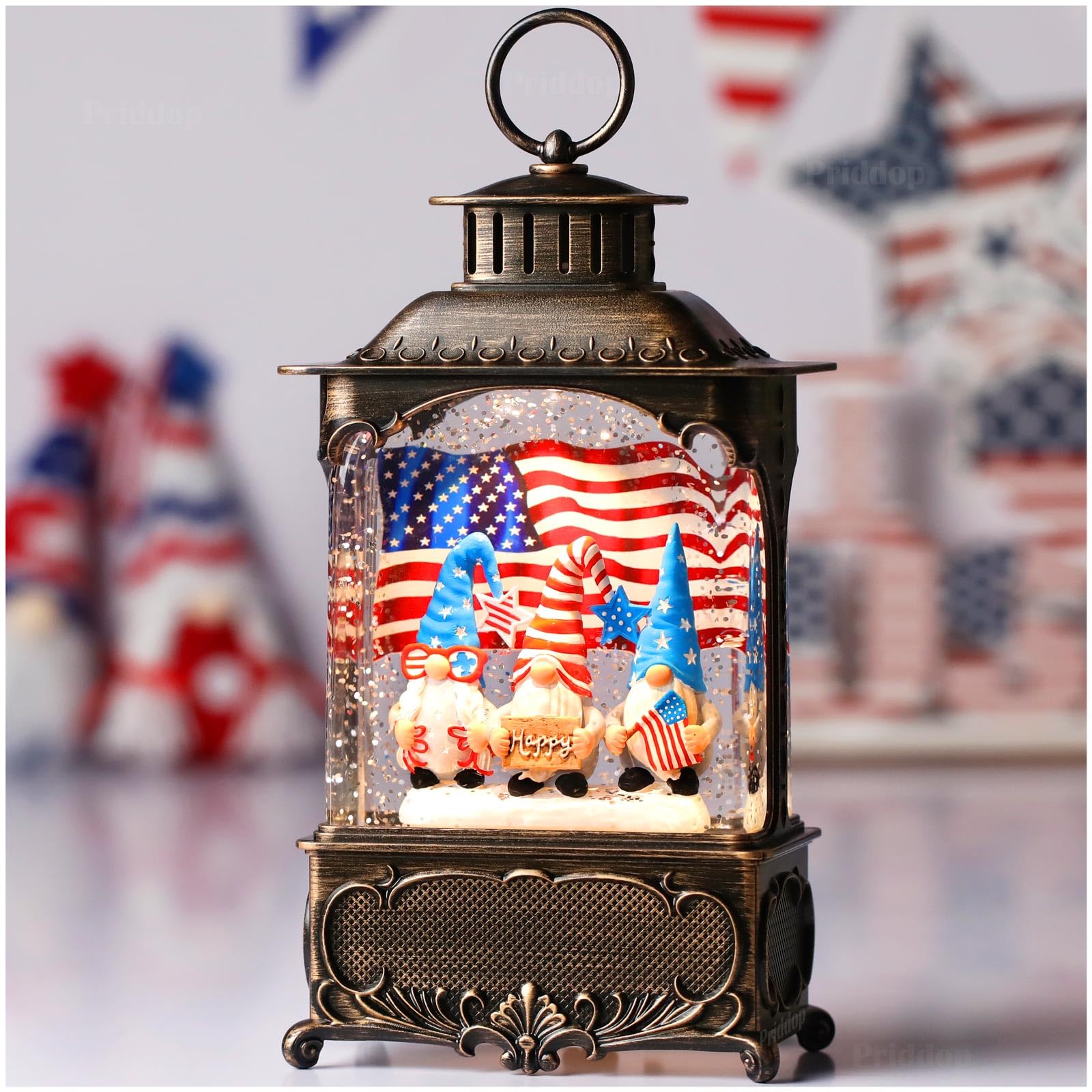 Halloween Snow Globe Lantern Haunted House Pumpkin Ghost Tree Crow Rip Dancing Bats with Timer, USB and Battery Powered 12 inch - Halloween Happy