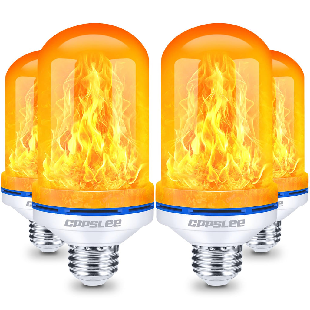 Halloween Decorations Upgraded LED Flame Light Bulbs, 4 Modes Flickering Light Bulbs, E26 Base Fire Flame Bulb, Christmas Lights Patio Outdoor Indoor Home Decor (Yellow, 2 Pack) - Halloween Happy