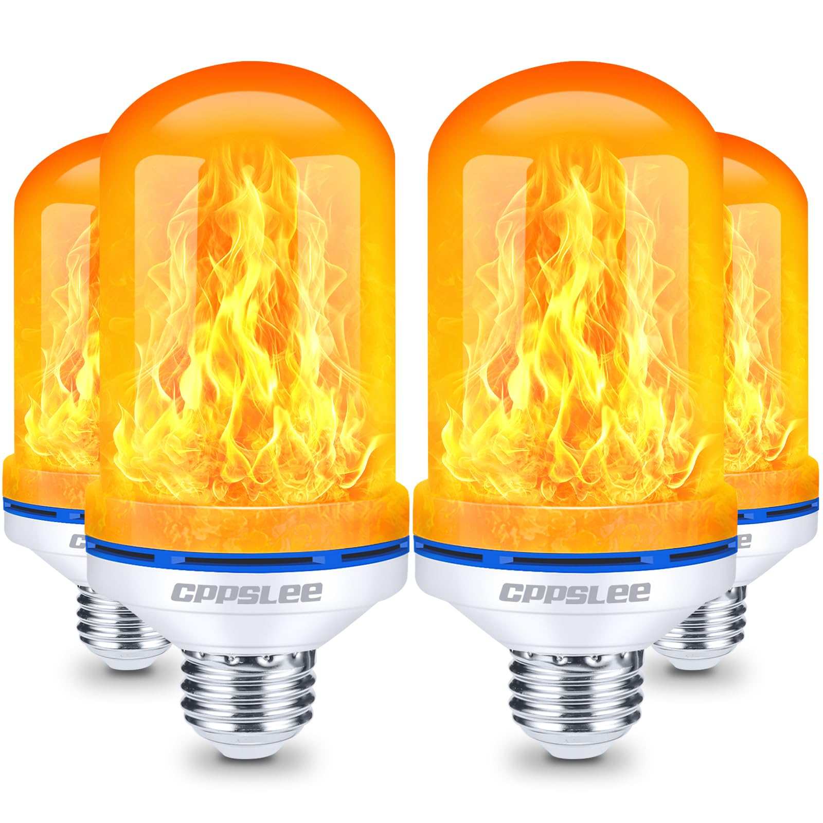 Halloween Decorations Upgraded LED Flame Light Bulbs, 4 Modes Flickering Light Bulbs, E26 Base Fire Flame Bulb, Christmas Lights Patio Outdoor Indoor Home Decor (Yellow, 2 Pack) - Halloween Happy
