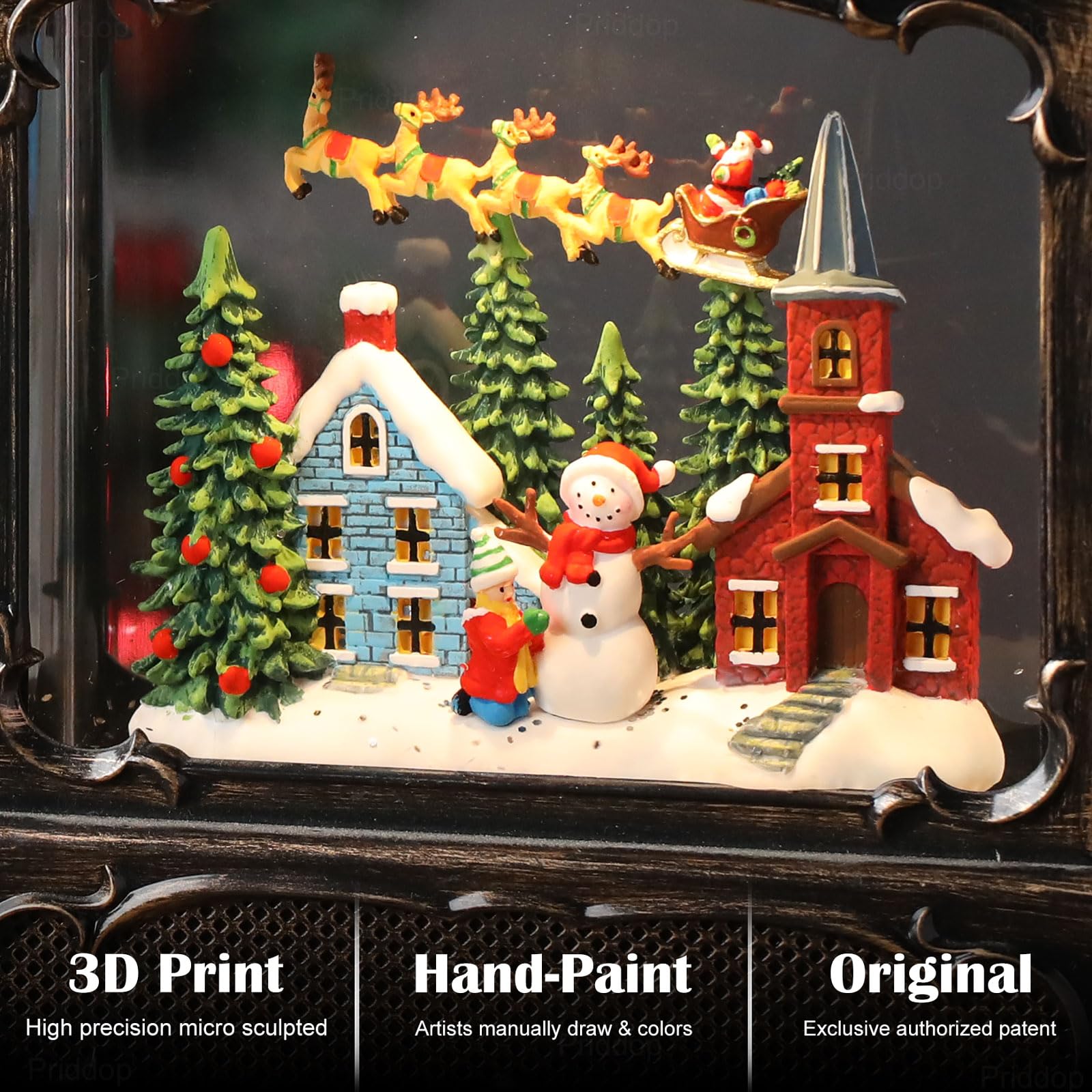Halloween Snow Globe Lantern Haunted House Pumpkin Ghost Tree Crow Rip Dancing Bats with Timer, USB and Battery Powered 12 inch - Halloween Happy