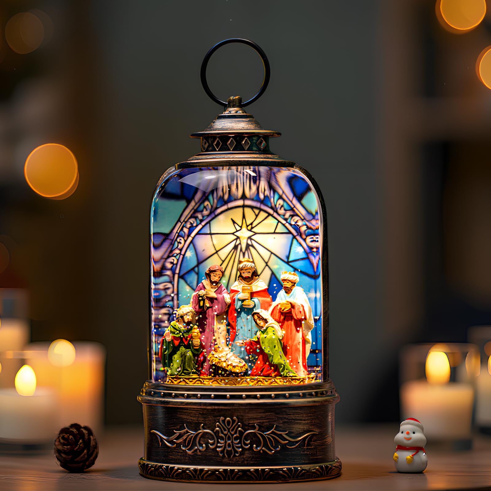 Halloween Snow Globe Lantern Water Glittering Spooky Witch' s Black Cat in Pumpkins with Music, USB Lined/Battery Operated Lighted Lantern for Halloween Festival Decoration Gifts - Halloween Happy