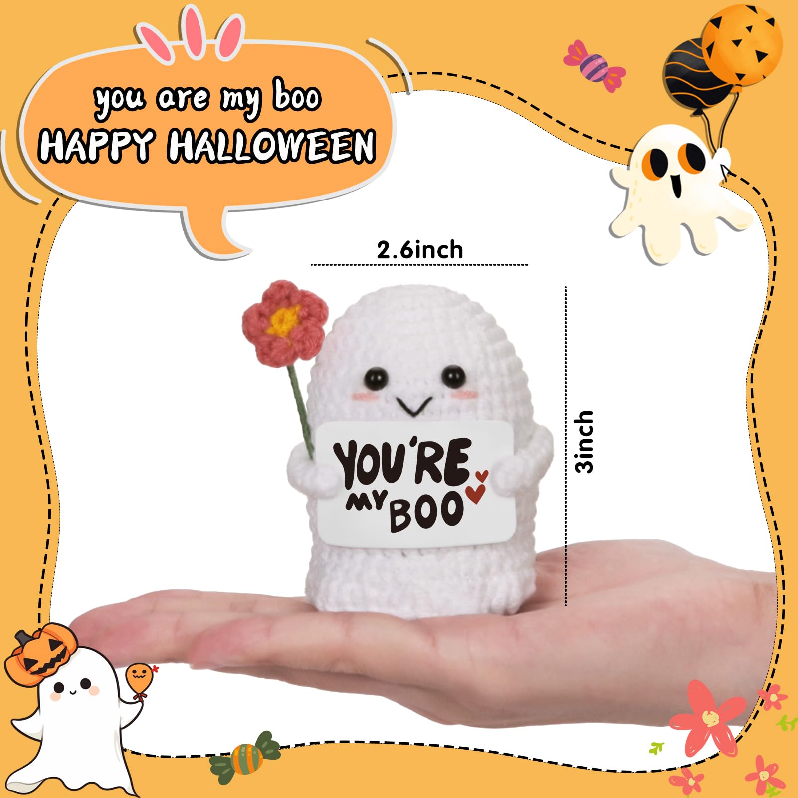 You're My Boo Buddy Cute Halloween Spooky Gifts - Funny & Romantic Handmade Crochet Ghost Plush Decor for for Girlfriend, Boyfriend, Couples, Her, Him, Friends, Valentine,Christmas Stocking Stuffer - Halloween Happy