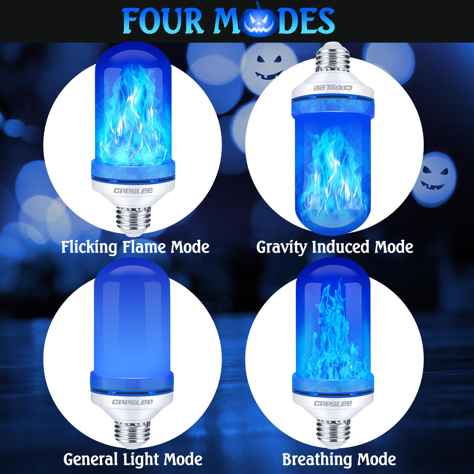 Halloween Decorations Upgraded LED Flame Light Bulbs, 4 Modes Flickering Light Bulbs, E26 Base Fire Flame Bulb, Christmas Lights Patio Outdoor Indoor Home Decor (Yellow, 2 Pack) - Halloween Happy