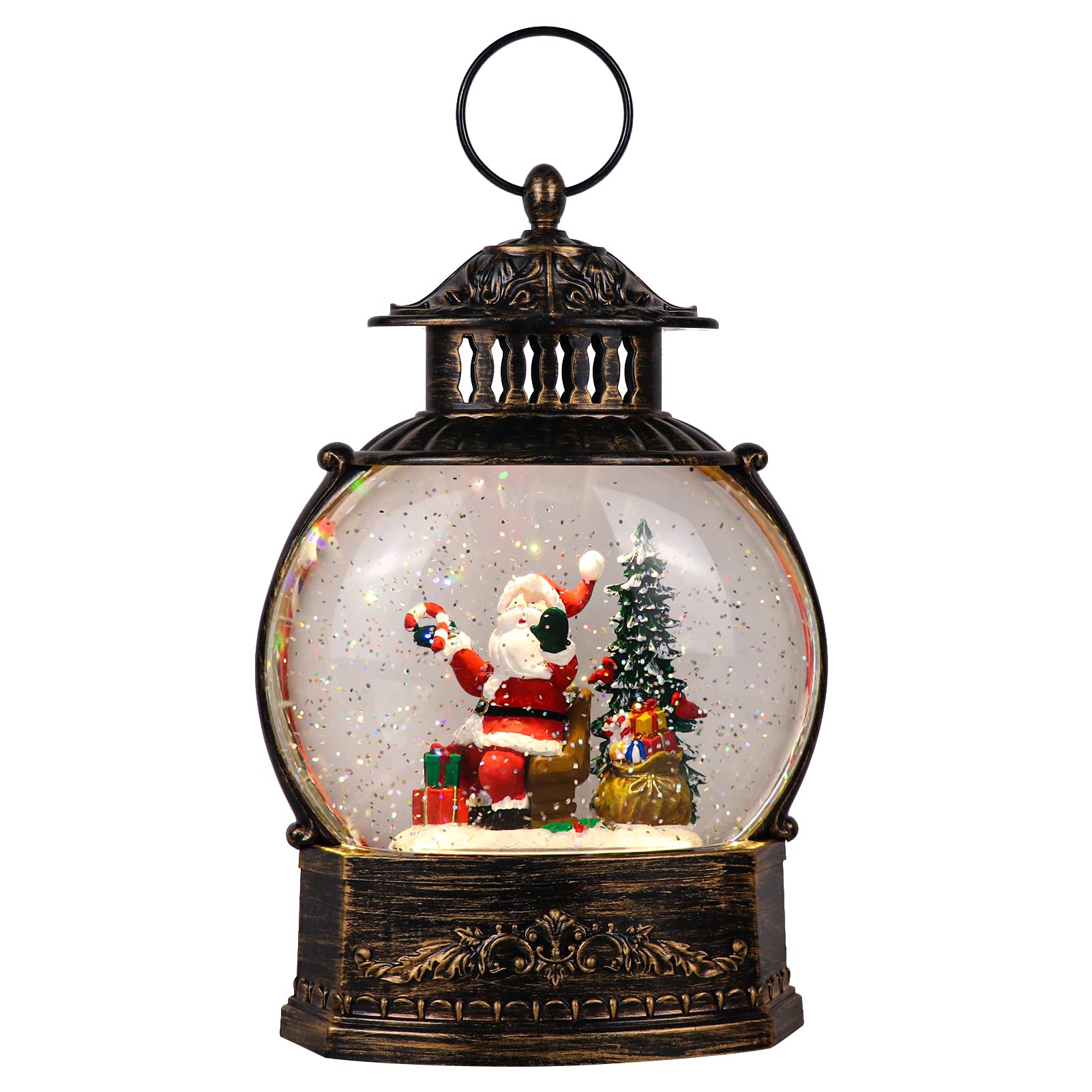 DRomance Halloween Skeleton Snow Globe Lantern with 6H Timer Battery Operated USB Powered Lighted Water Glitters Bronze Canteen Shaped Snow Globe Halloween Decoration Children Gift(6 x 3.2 x 11 Inch) - Halloween Happy