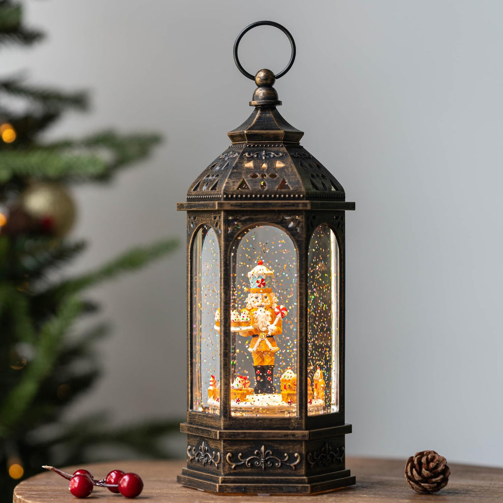 Halloween Snow Globe Lantern Water Glittering Spooky Witch' s Black Cat in Pumpkins with Music, USB Lined/Battery Operated Lighted Lantern for Halloween Festival Decoration Gifts - Halloween Happy