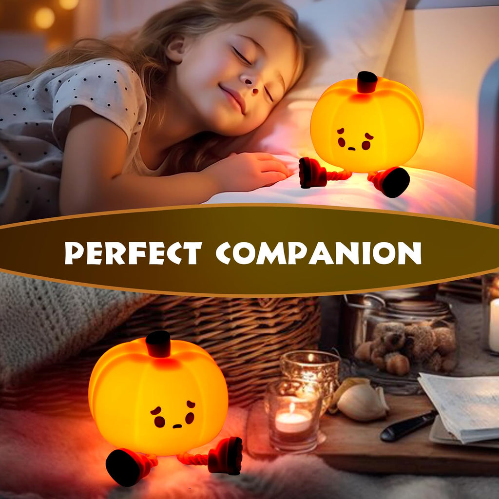 Pumpkin Night Light, Cute LED Lamp, Silicone Dimmable Nursery Nightlight for Kids, Silicone Rechargeable Bedside Touch Lamp, Funny Office Desk and Halloween Decor for Woman and Kids - Halloween Happy