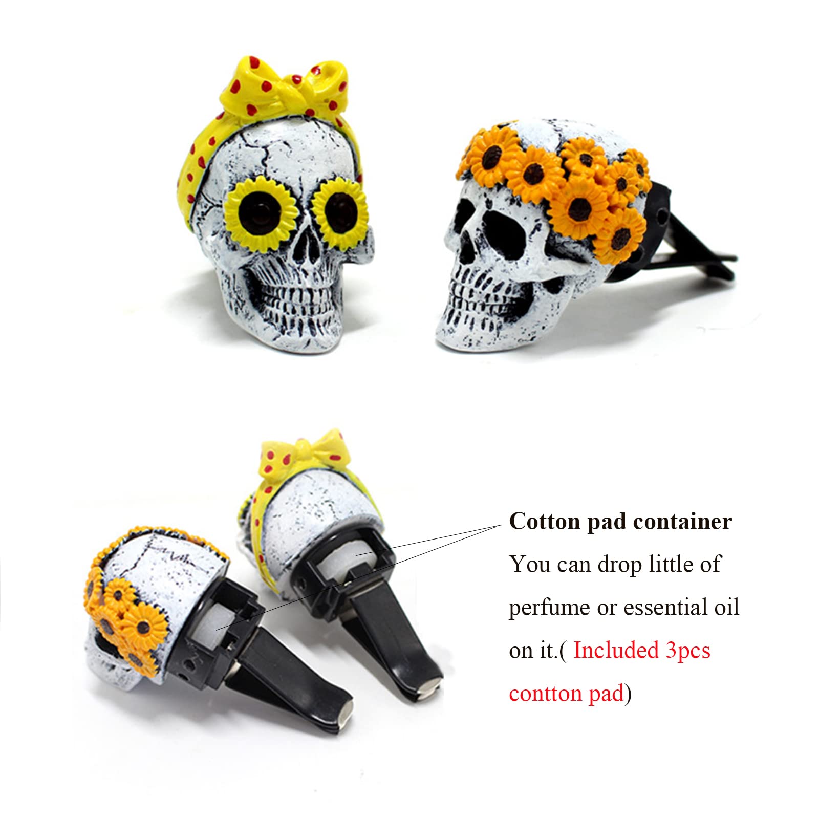 Skull Decor Halloween Car Air Freshener Vent Clip Goth Truck Interior Accessories for Men Women Teens Stuff for Jeep Horror Skeleton Auto Scents Dashboard Decorations Funny Christmas Gifts for Dad Mom - Halloween Happy