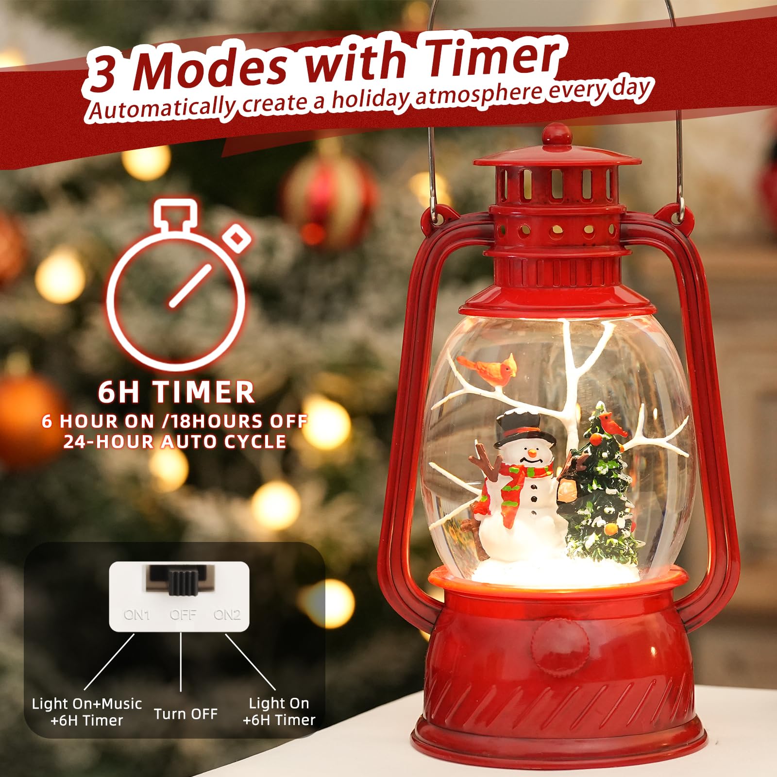 Halloween Snow Globe, Halloween Decorations Indoor Light Up Snow Globe Lantern with Music, 6H Timer, Love Never Dies Swirling Glitter Halloween Lantern for Halloween Home Decorations - Halloween Happy