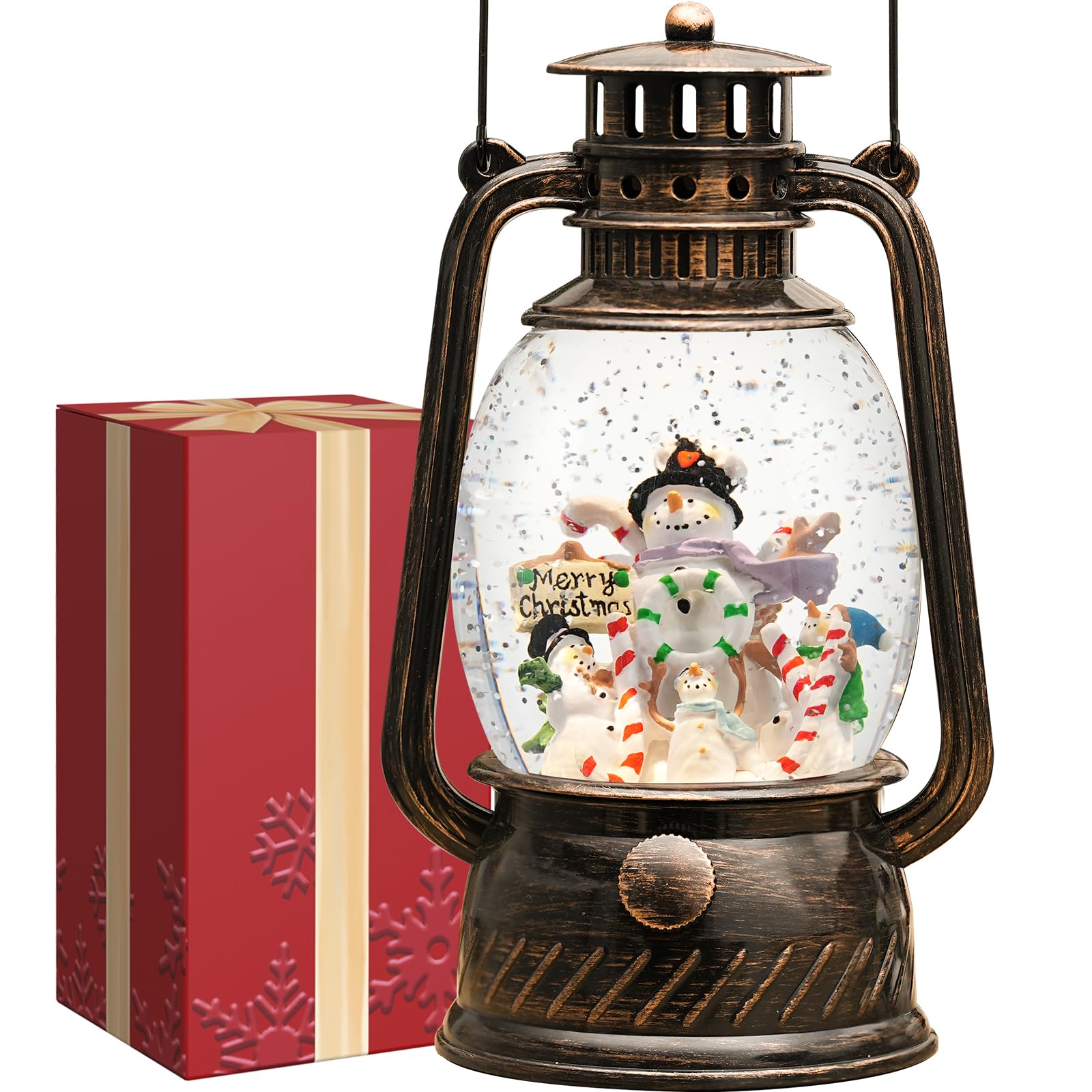 Halloween Snow Globe, Halloween Decorations Indoor Light Up Snow Globe Lantern with Music, 6H Timer, Love Never Dies Swirling Glitter Halloween Lantern for Halloween Home Decorations - Halloween Happy