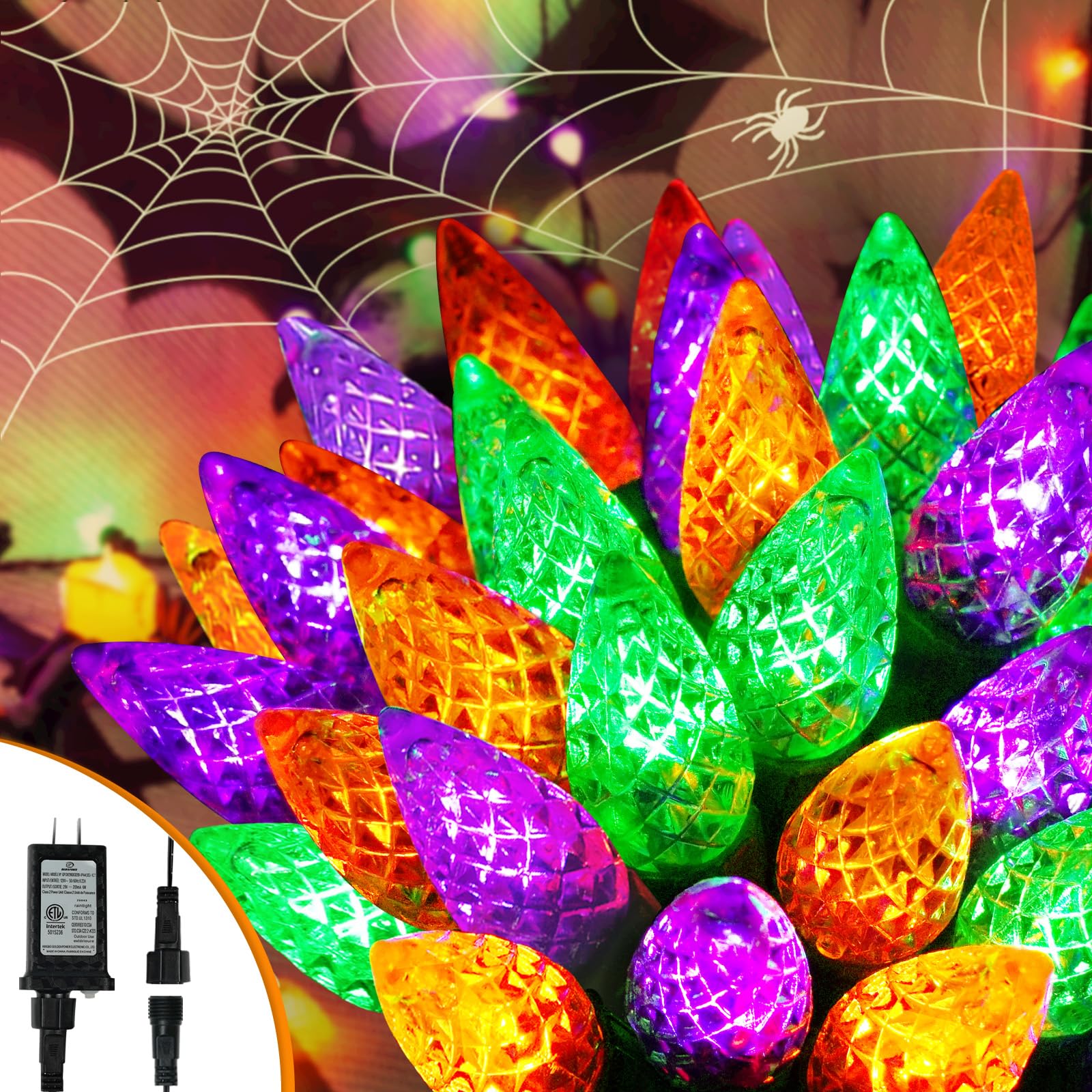 Upgraded 250 LED C6 Connectable Halloween String Lights, 82FT Orange Purple and Green Lights, Waterproof Fairy Twinkle Light Plug in with 13 Modes & Timer for Outdoor Indoor Halloween Decorations - Halloween Happy