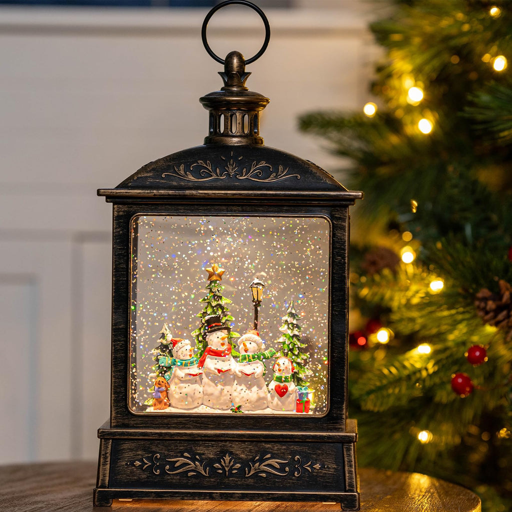 Halloween Snow Globe Lantern Water Glittering Spooky Witch' s Black Cat in Pumpkins with Music, USB Lined/Battery Operated Lighted Lantern for Halloween Festival Decoration Gifts - Halloween Happy