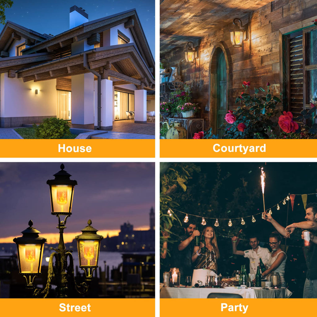 Halloween Decorations Upgraded LED Flame Light Bulbs, 4 Modes Flickering Light Bulbs, E26 Base Fire Flame Bulb, Christmas Lights Patio Outdoor Indoor Home Decor (Yellow, 2 Pack) - Halloween Happy
