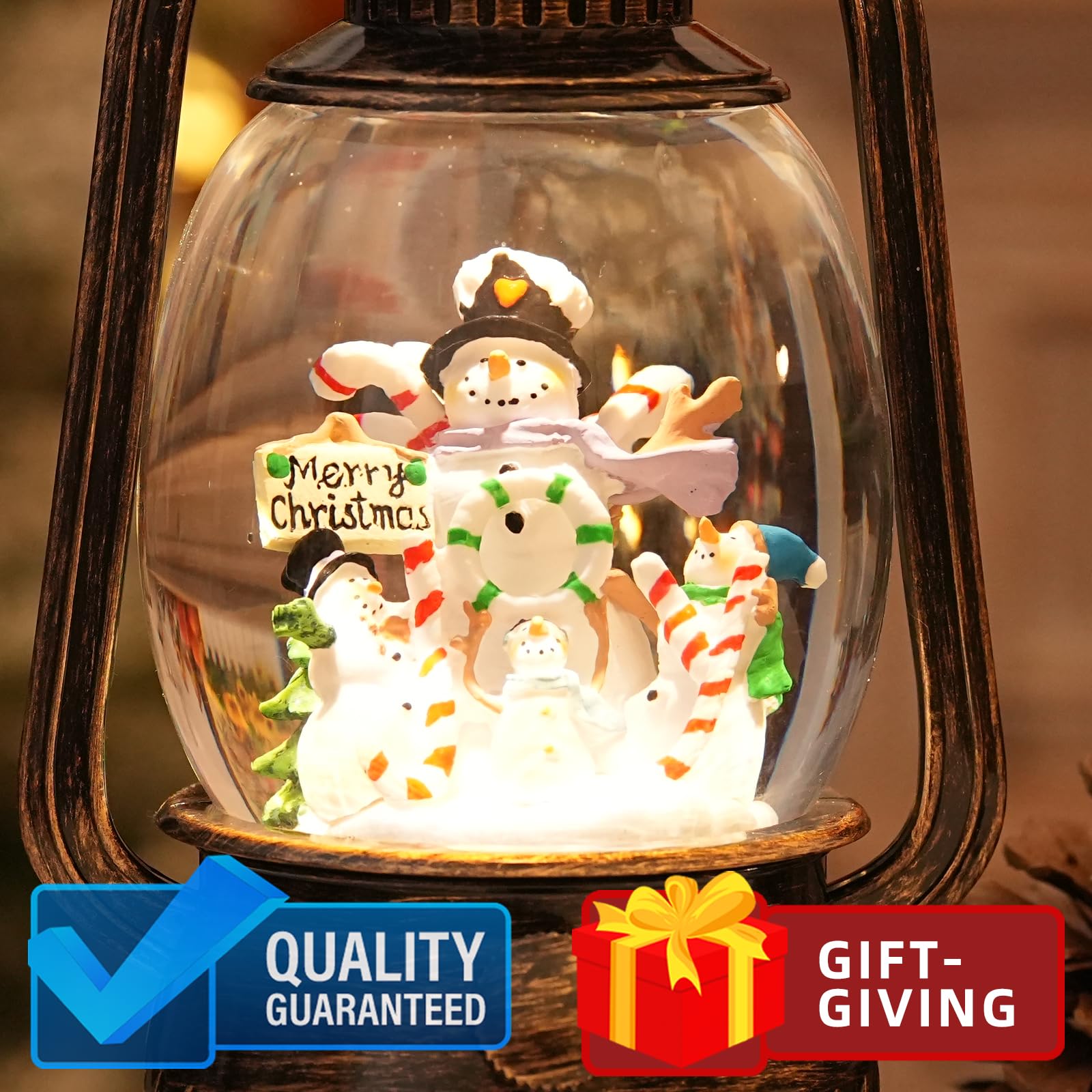 Halloween Snow Globe, Halloween Decorations Indoor Light Up Snow Globe Lantern with Music, 6H Timer, Love Never Dies Swirling Glitter Halloween Lantern for Halloween Home Decorations - Halloween Happy