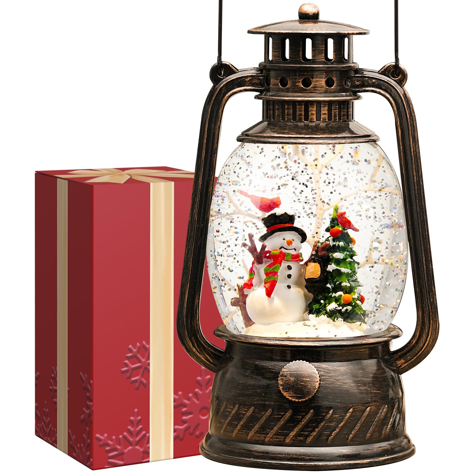Halloween Snow Globe, Halloween Decorations Indoor Light Up Snow Globe Lantern with Music, 6H Timer, Love Never Dies Swirling Glitter Halloween Lantern for Halloween Home Decorations - Halloween Happy