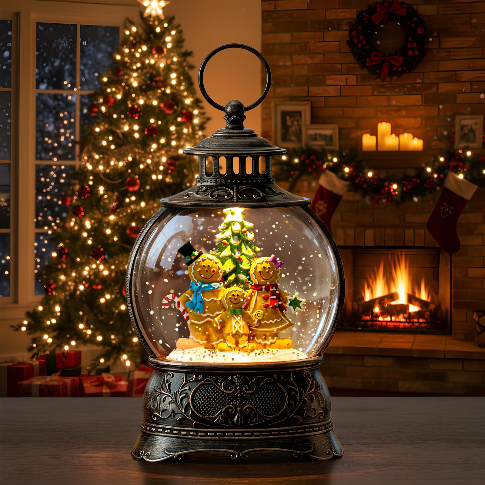Halloween Snow Globe Lantern Water Glittering Spooky Witch' s Black Cat in Pumpkins with Music, USB Lined/Battery Operated Lighted Lantern for Halloween Festival Decoration Gifts - Halloween Happy