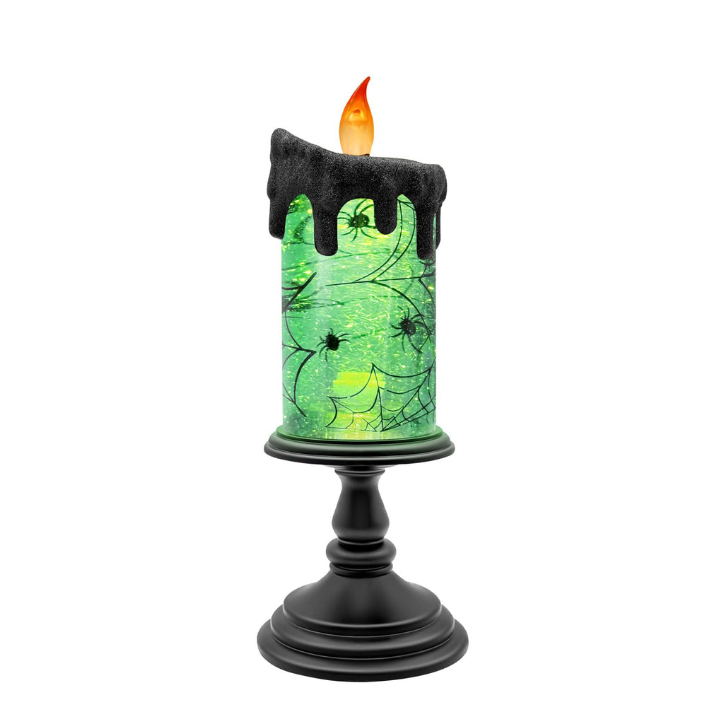 Halloween Snow Globe Flameless Candle – Lighted Halloween Glitter Lantern with Spinning Water and Timer, Pumpkin & Bat Scene Halloween Decor for Home, Party, Table Centerpiece - Halloween Happy