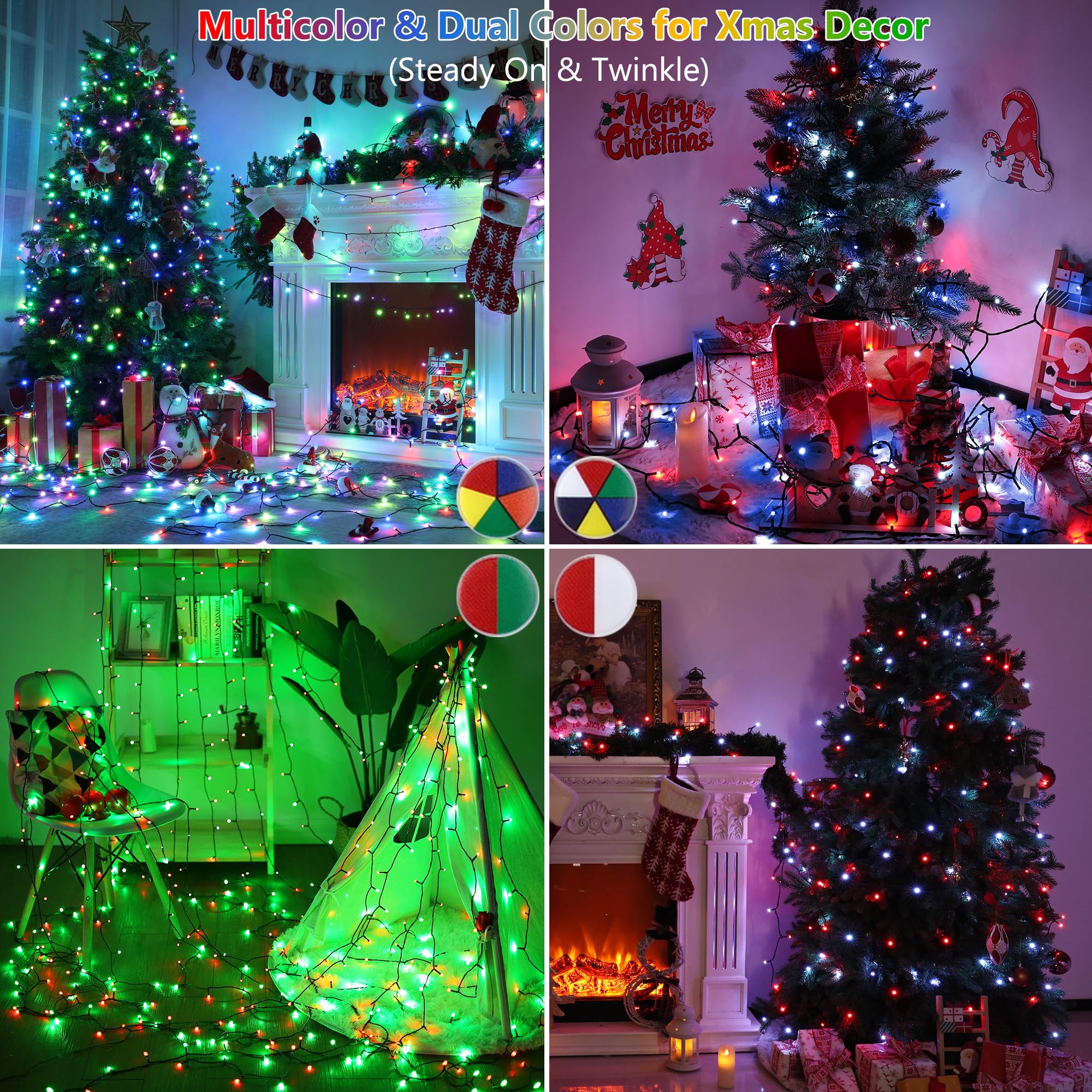 Toodour Halloween Lights RGB String Lights, 115ft 350 LED Orange Purple Halloween Light String with Remote & Timer, Color Changing Twinkle Tree Light for Home Party Holiday Indoor Outdoor Decorations - Halloween Happy
