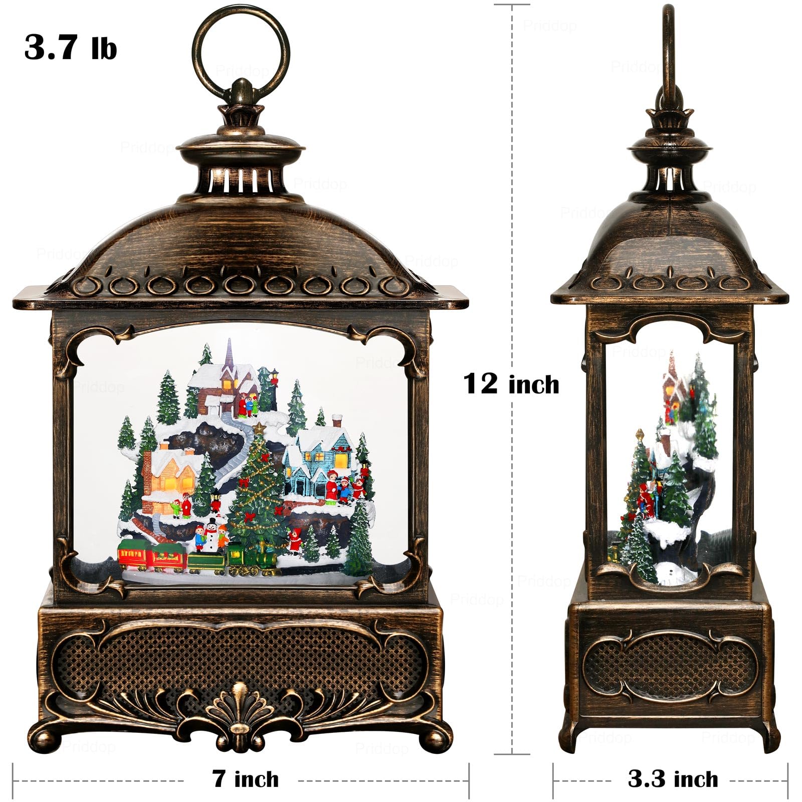 Halloween Snow Globe Lantern Haunted House Pumpkin Ghost Tree Crow Rip Dancing Bats with Timer, USB and Battery Powered 12 inch - Halloween Happy