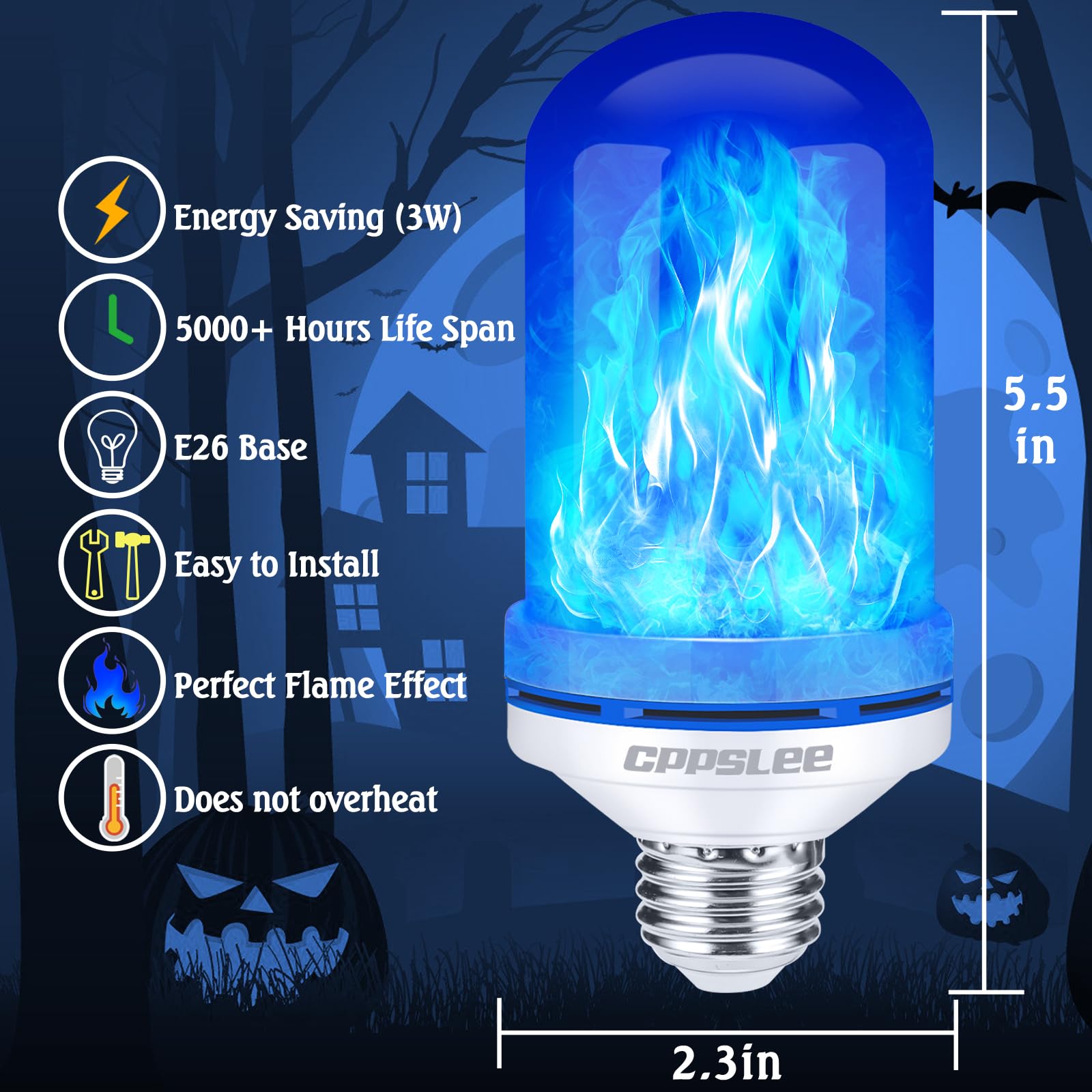 Halloween Decorations Upgraded LED Flame Light Bulbs, 4 Modes Flickering Light Bulbs, E26 Base Fire Flame Bulb, Christmas Lights Patio Outdoor Indoor Home Decor (Yellow, 2 Pack) - Halloween Happy