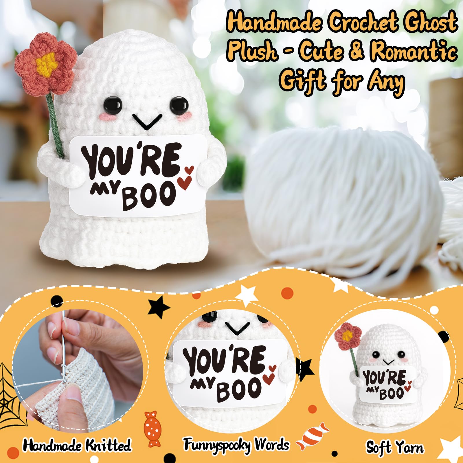 You're My Boo Buddy Cute Halloween Spooky Gifts - Funny & Romantic Handmade Crochet Ghost Plush Decor for for Girlfriend, Boyfriend, Couples, Her, Him, Friends, Valentine,Christmas Stocking Stuffer - Halloween Happy