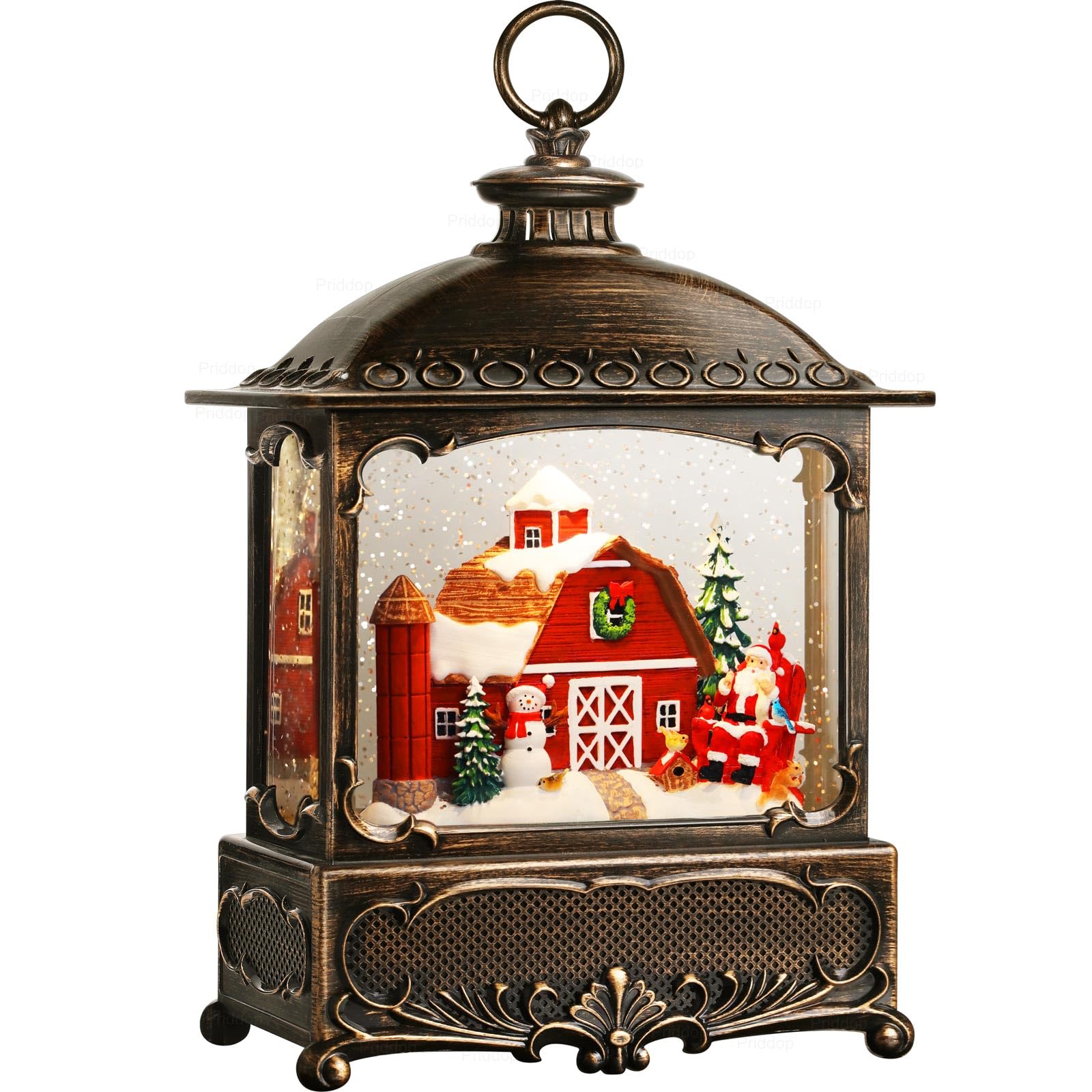 Halloween Snow Globe Lantern Haunted House Pumpkin Ghost Tree Crow Rip Dancing Bats with Timer, USB and Battery Powered 12 inch - Halloween Happy