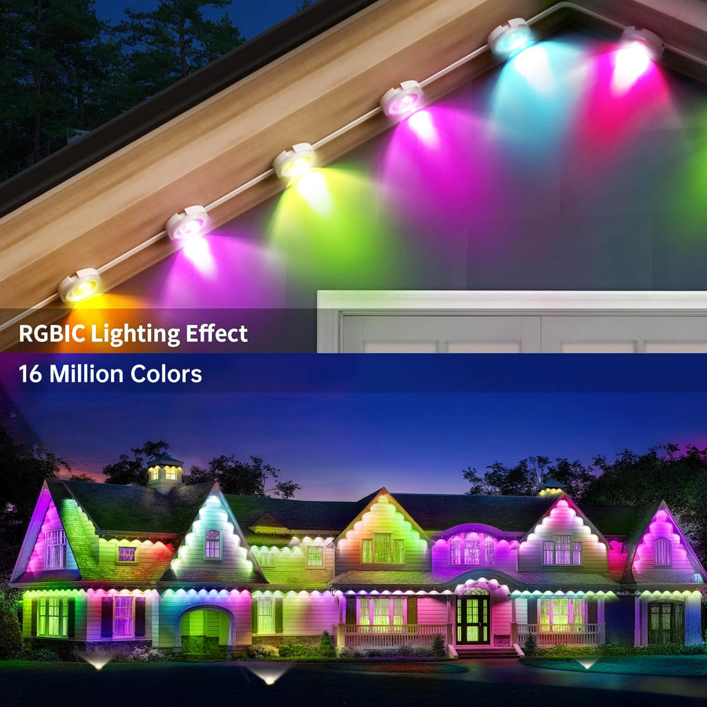 Permanent Outdoor Lights 150ft RGB+IC Outdoor String Lights App Control IP67 Waterproof,100 Scene Modes Home for Christmas,Halloween,Holiday, Daily,Birthday Decor - Halloween Happy