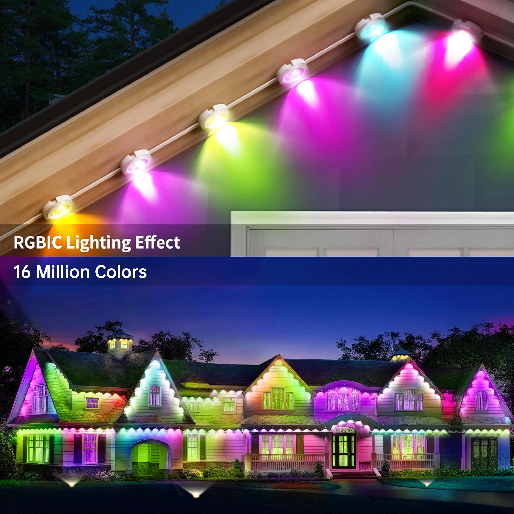 Permanent Outdoor Lights 150ft RGB+IC Outdoor String Lights App Control IP67 Waterproof,100 Scene Modes Home for Christmas,Halloween,Holiday, Daily,Birthday Decor - Halloween Happy