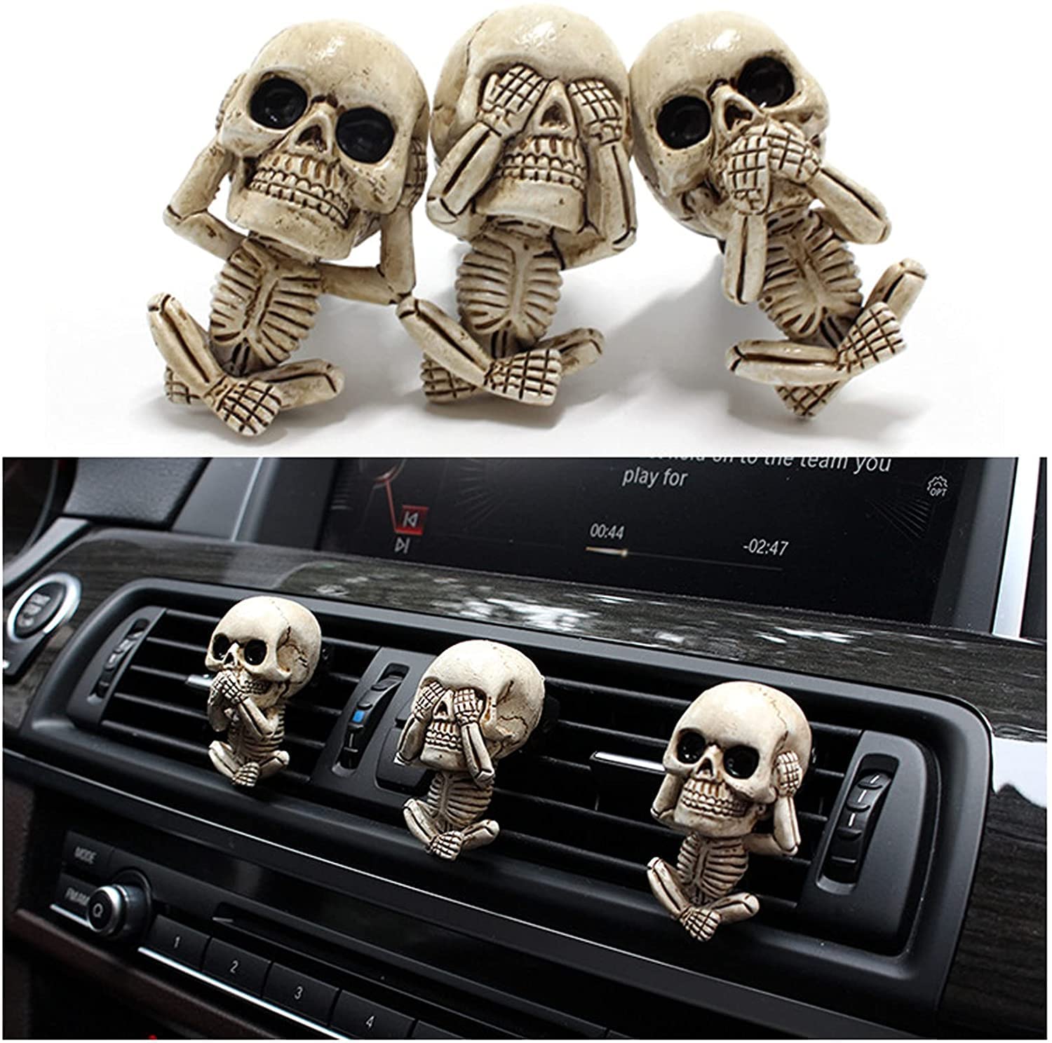 Skull Decor Halloween Car Air Freshener Vent Clip Goth Truck Interior Accessories for Men Women Teens Stuff for Jeep Horror Skeleton Auto Scents Dashboard Decorations Funny Christmas Gifts for Dad Mom - Halloween Happy