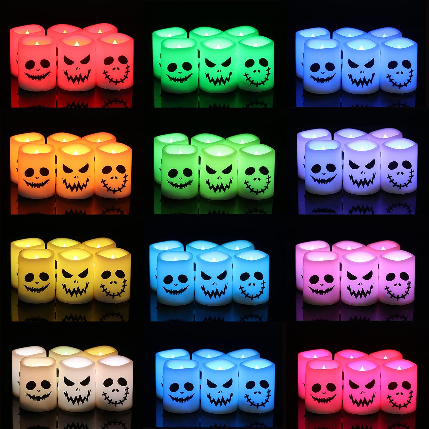 GenSwin Halloween Flameless Votive Candles Color Changing with Remote Timer, Battery Operated LED Tealight Candles for Halloween Home Decoration Gifts(6 Pack, 1.5” x 2”)(Battery Included) - Halloween Happy