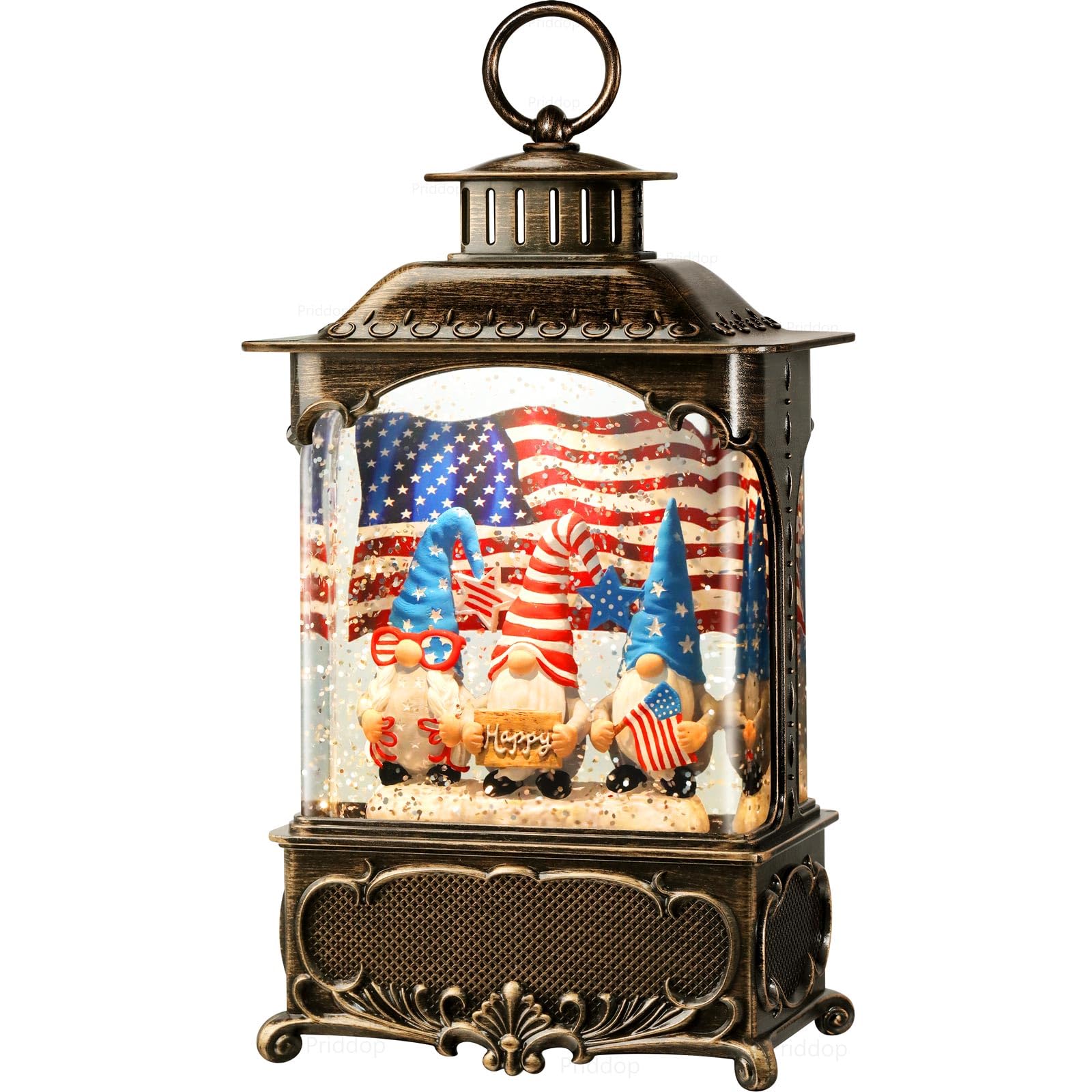 Halloween Snow Globe Lantern Haunted House Pumpkin Ghost Tree Crow Rip Dancing Bats with Timer, USB and Battery Powered 12 inch - Halloween Happy