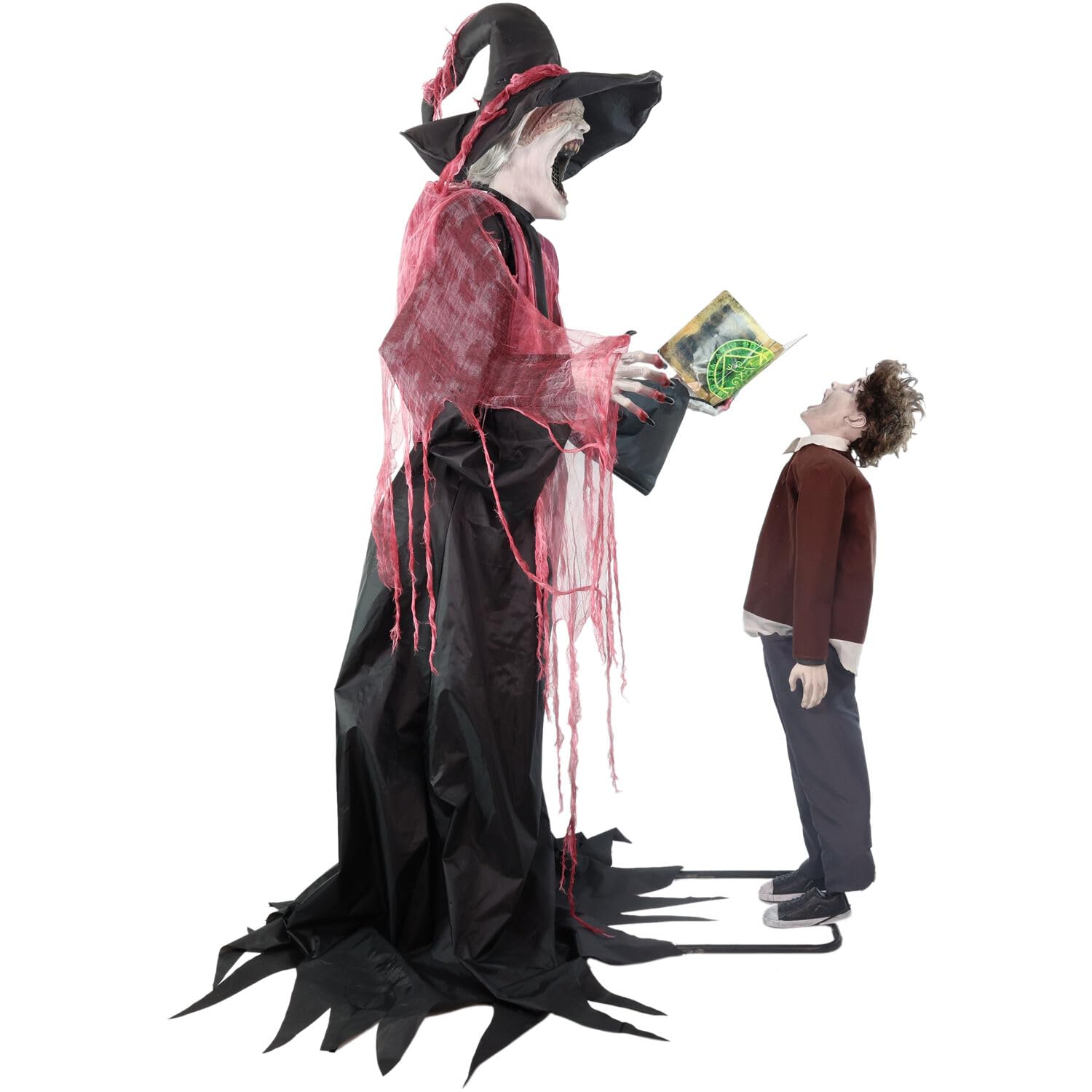 Haunted Hill Farm Soul Sucker Demon Reaper with Child by Tekky, Motion - Activated Talking Halloween Animatronic for Creepy Indoor or Covered Outdoor Halloween Decorations, Plug - in or Battery Operated - Halloween Happy