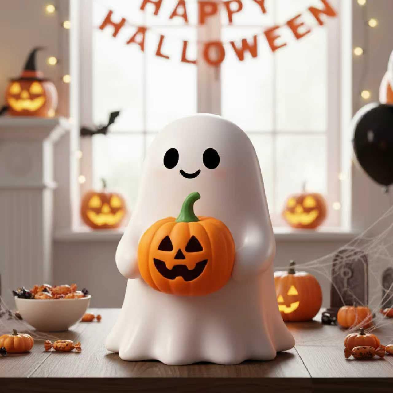 Halloween Ghost Figurine Ghost Decor, Funny Ghost Statue, Cute Ghost Figurine, Ghost Statue Halloween Decoration for Gift Props Tabletop Home Decor New Year's Gifts - Halloween Happy