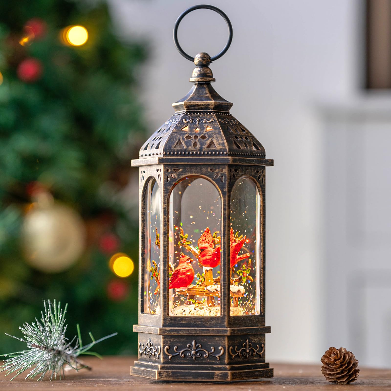 Halloween Snow Globe Lantern Water Glittering Spooky Witch' s Black Cat in Pumpkins with Music, USB Lined/Battery Operated Lighted Lantern for Halloween Festival Decoration Gifts - Halloween Happy