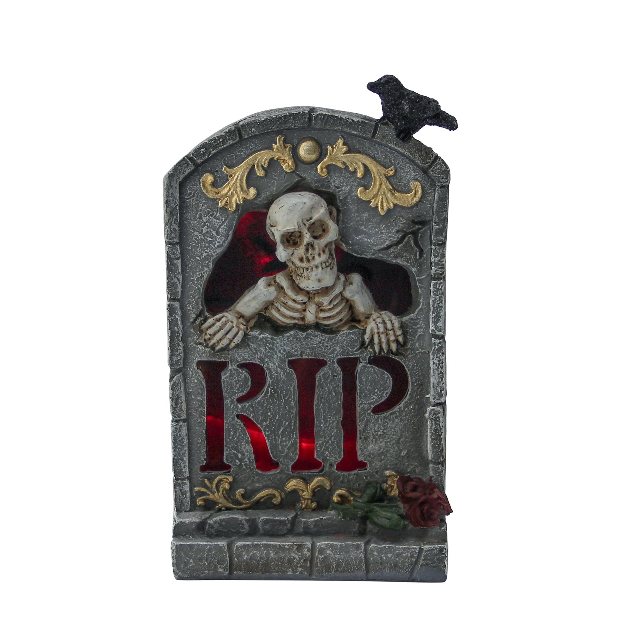 Halloween Skull Statue with Spooky LED Light for Holiday Decorations, Halloween Decor with Romantic Skeleton Couple on Swing Tombstone Tree, Grinning Skull Decor Props Haunted Collectible Gift - Halloween Happy