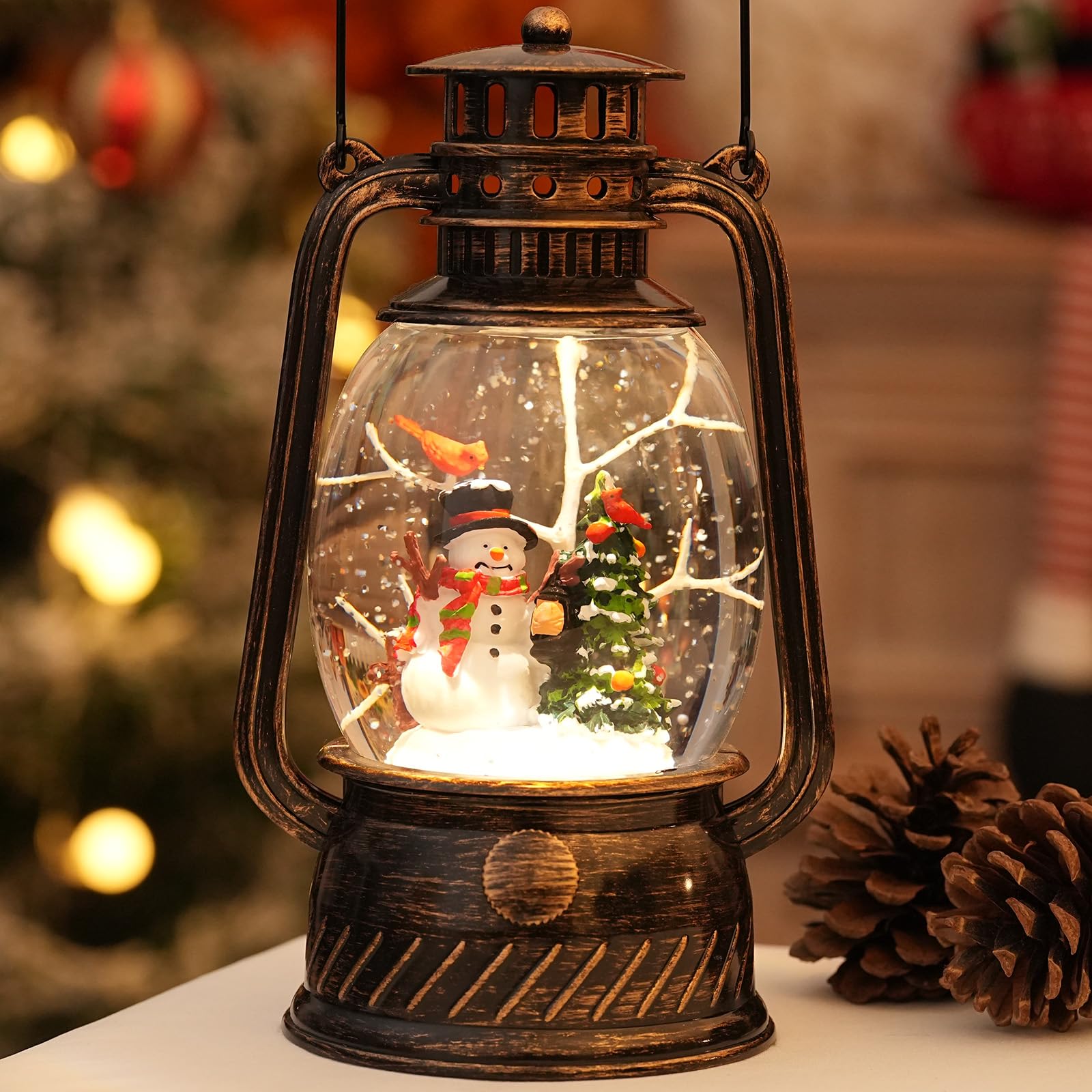 Halloween Snow Globe, Halloween Decorations Indoor Light Up Snow Globe Lantern with Music, 6H Timer, Love Never Dies Swirling Glitter Halloween Lantern for Halloween Home Decorations - Halloween Happy
