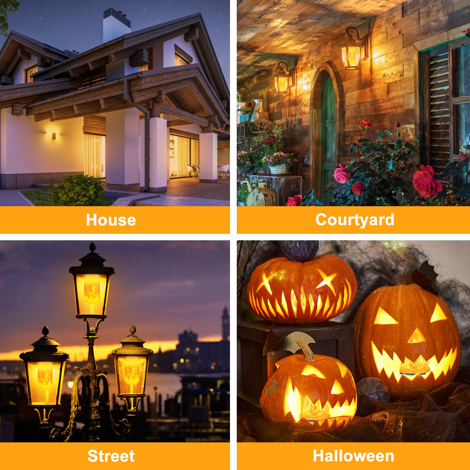 Halloween Decorations Upgraded LED Flame Light Bulbs, 4 Modes Flickering Light Bulbs, E26 Base Fire Flame Bulb, Christmas Lights Patio Outdoor Indoor Home Decor (Yellow, 2 Pack) - Halloween Happy