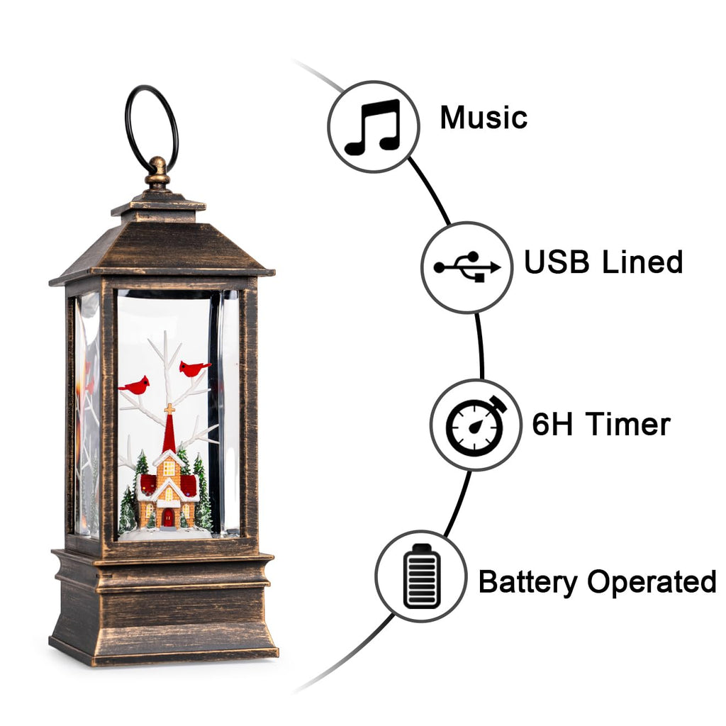 Halloween Snow Globe Lantern Water Glittering Spooky Witch' s Black Cat in Pumpkins with Music, USB Lined/Battery Operated Lighted Lantern for Halloween Festival Decoration Gifts - Halloween Happy