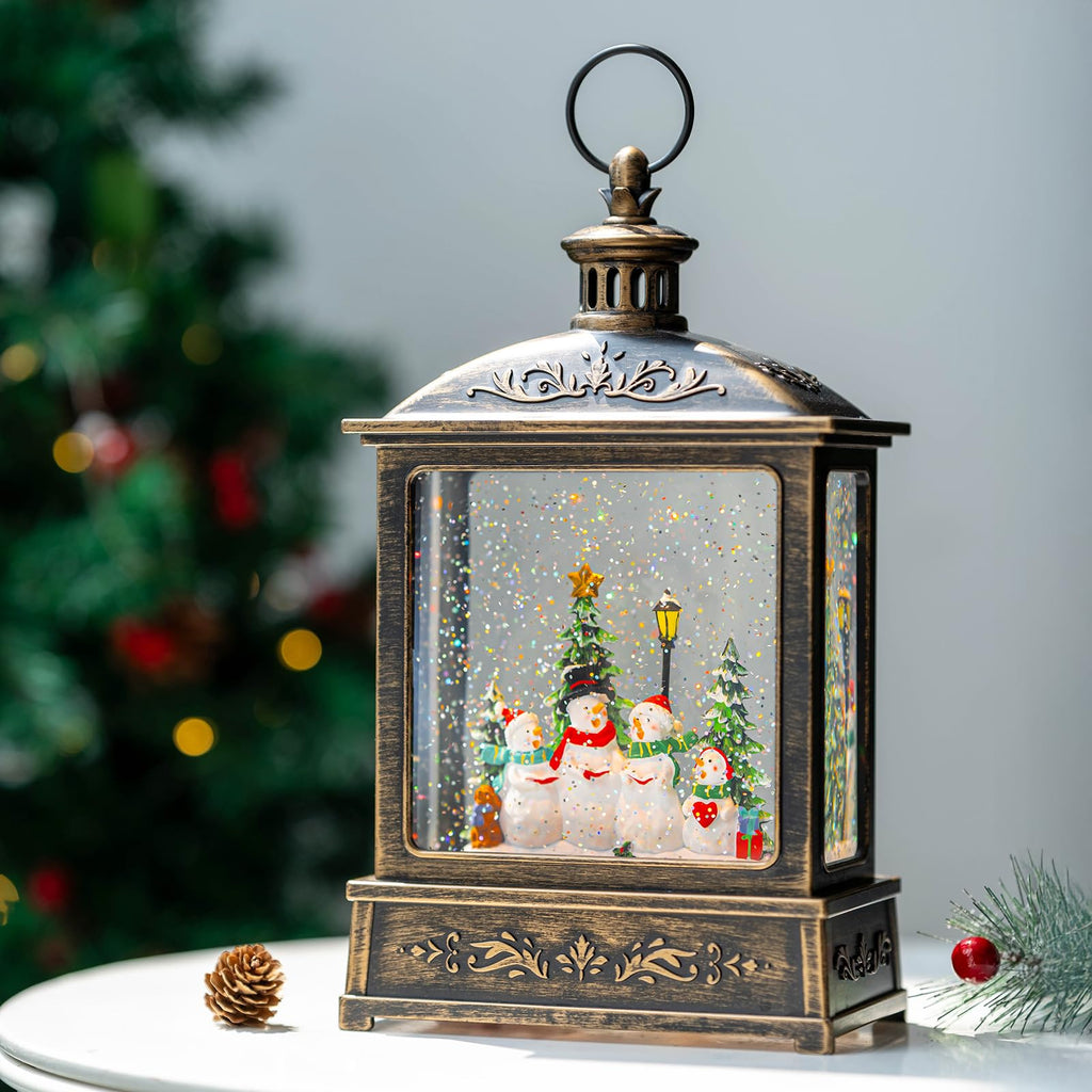 Halloween Snow Globe Lantern Water Glittering Spooky Witch' s Black Cat in Pumpkins with Music, USB Lined/Battery Operated Lighted Lantern for Halloween Festival Decoration Gifts - Halloween Happy