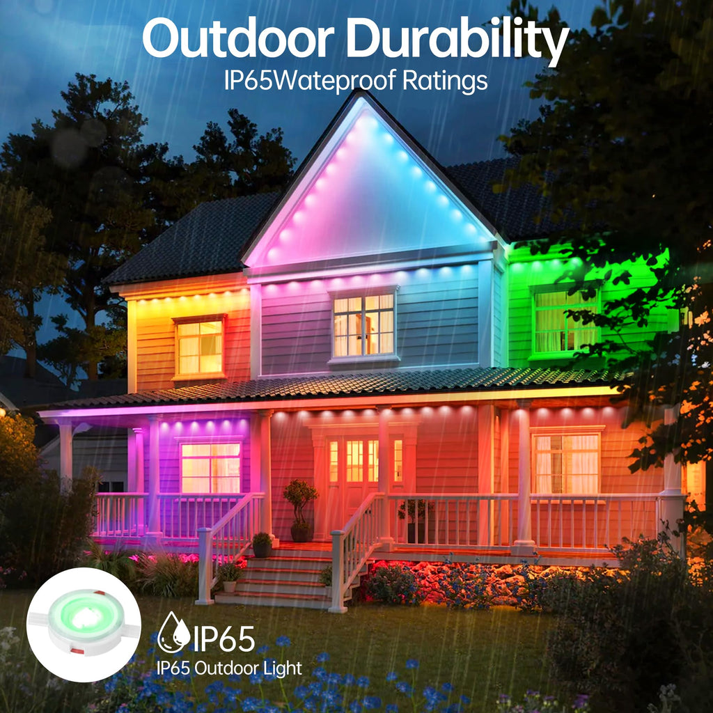 Permanent Outdoor Lights 150ft RGB+IC Outdoor String Lights App Control IP67 Waterproof,100 Scene Modes Home for Christmas,Halloween,Holiday, Daily,Birthday Decor - Halloween Happy
