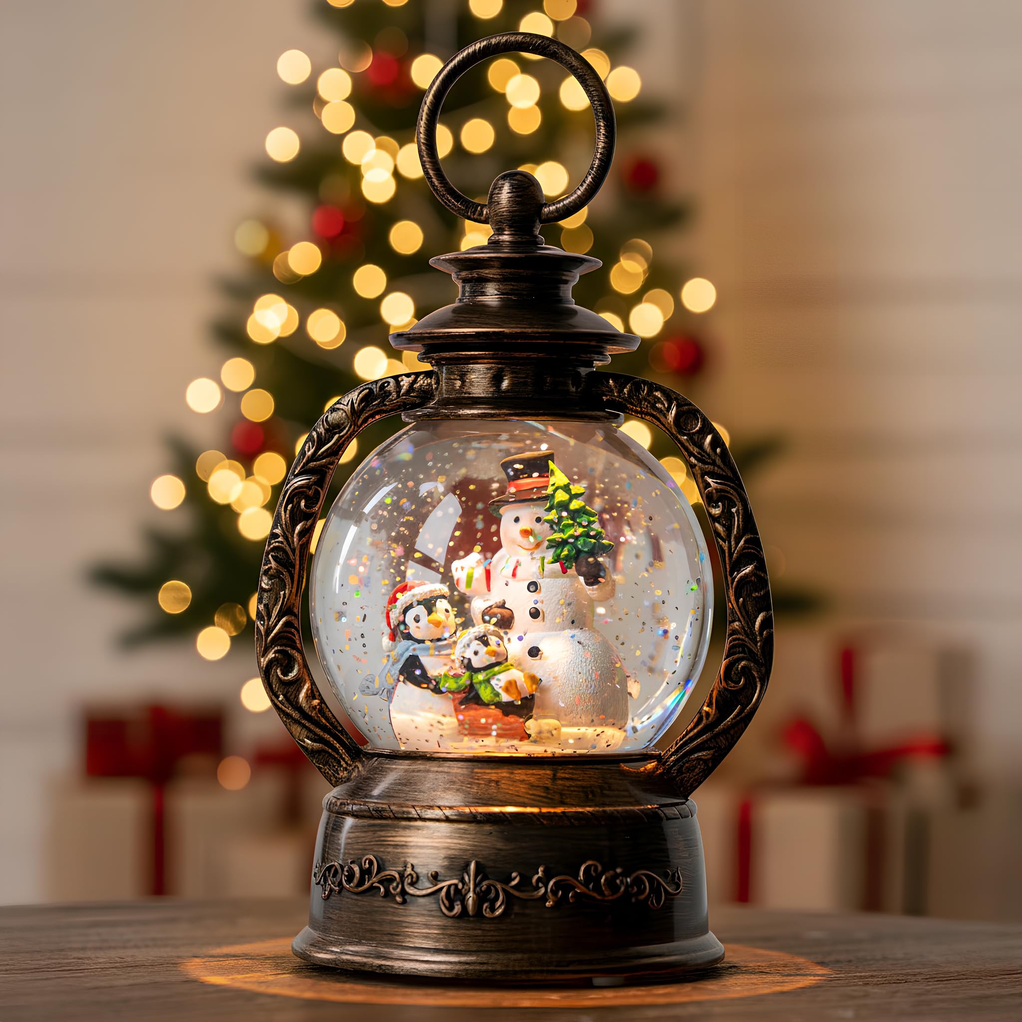 Halloween Snow Globe Lantern Water Glittering Spooky Witch' s Black Cat in Pumpkins with Music, USB Lined/Battery Operated Lighted Lantern for Halloween Festival Decoration Gifts - Halloween Happy